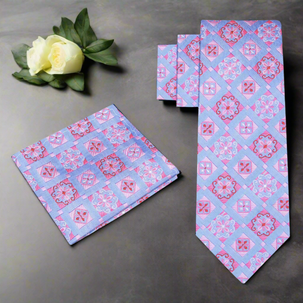 Alt Light Blue Pink Red Haze Tie and Square