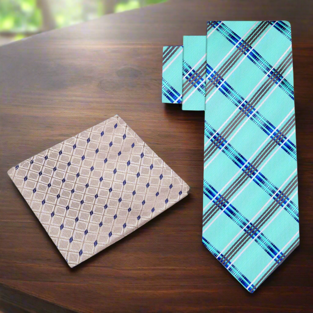 View 2 Blue Plaid Necktie and Accenting Square