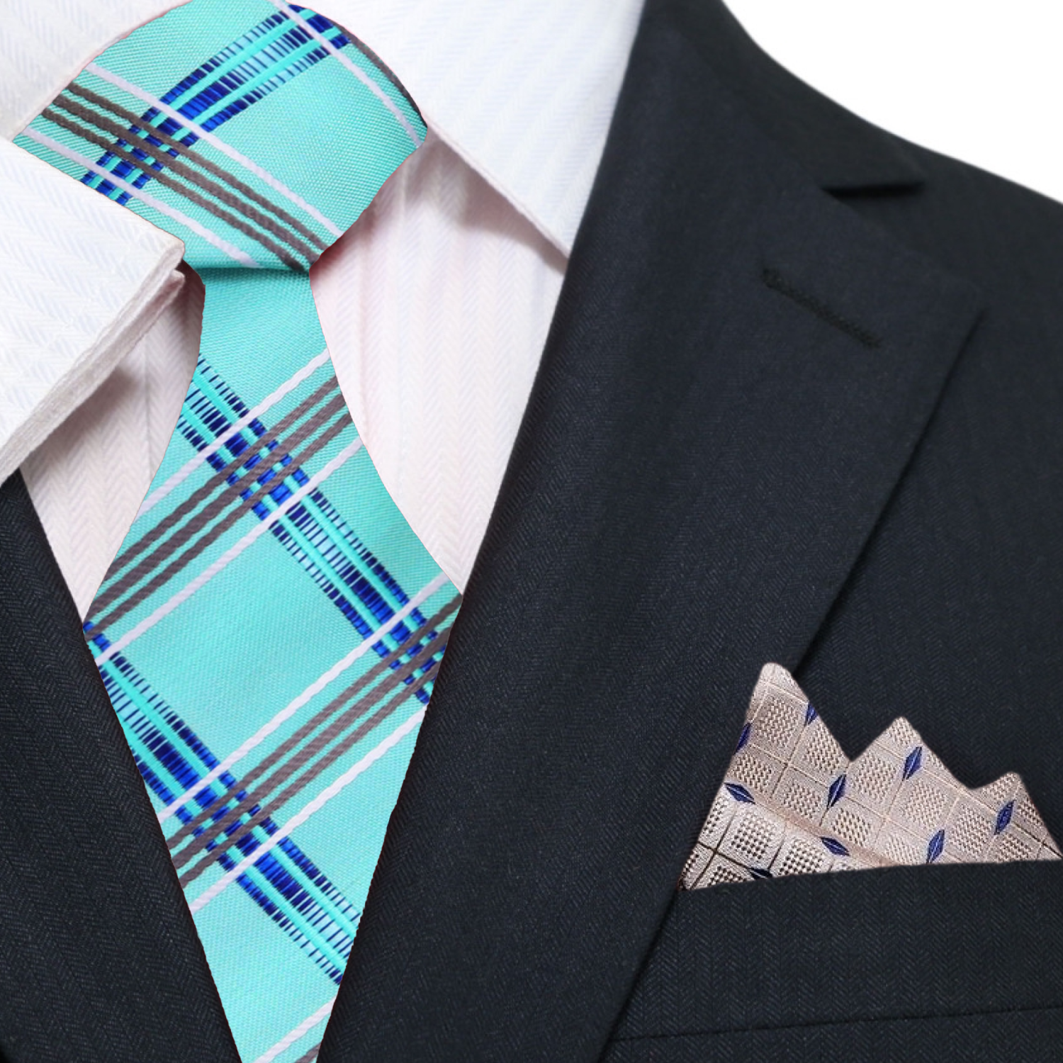 Blue Plaid Necktie and Accenting Square