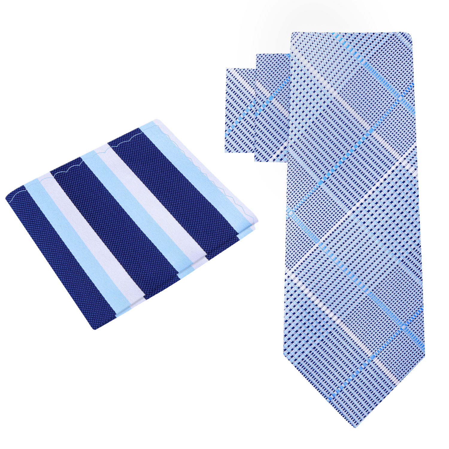 Alt View: Light Blue, White Plaid Tie and Dark Blue, Light Blue and White Stripe Square