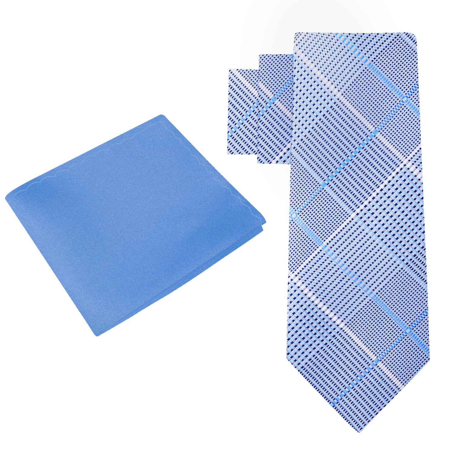 View 2: Light Blue, White Plaid Tie and Light Blue Square