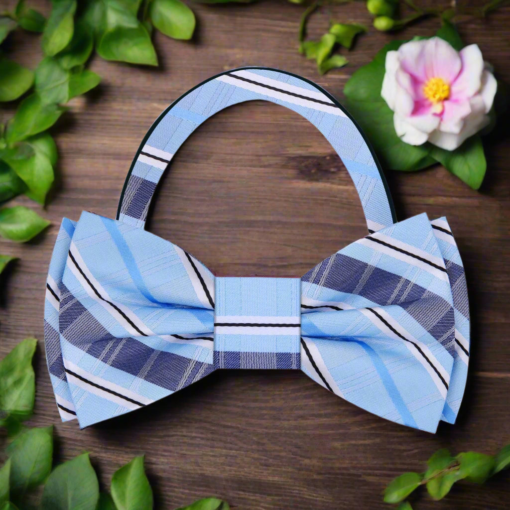 Light Blue Plaid pre Tied Bow Tie