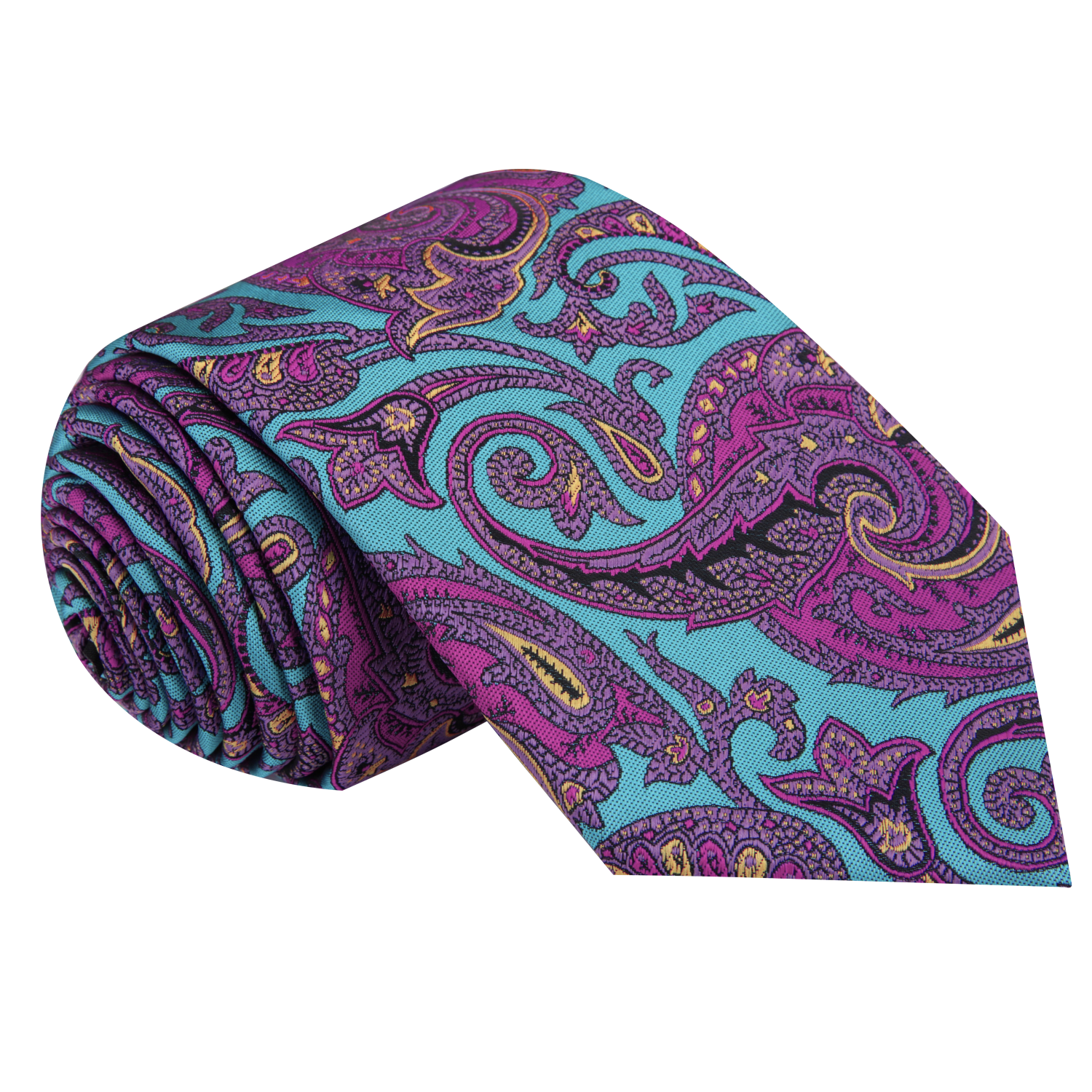 A Teal, Purple Intricate Paisley Pattern Necktie
