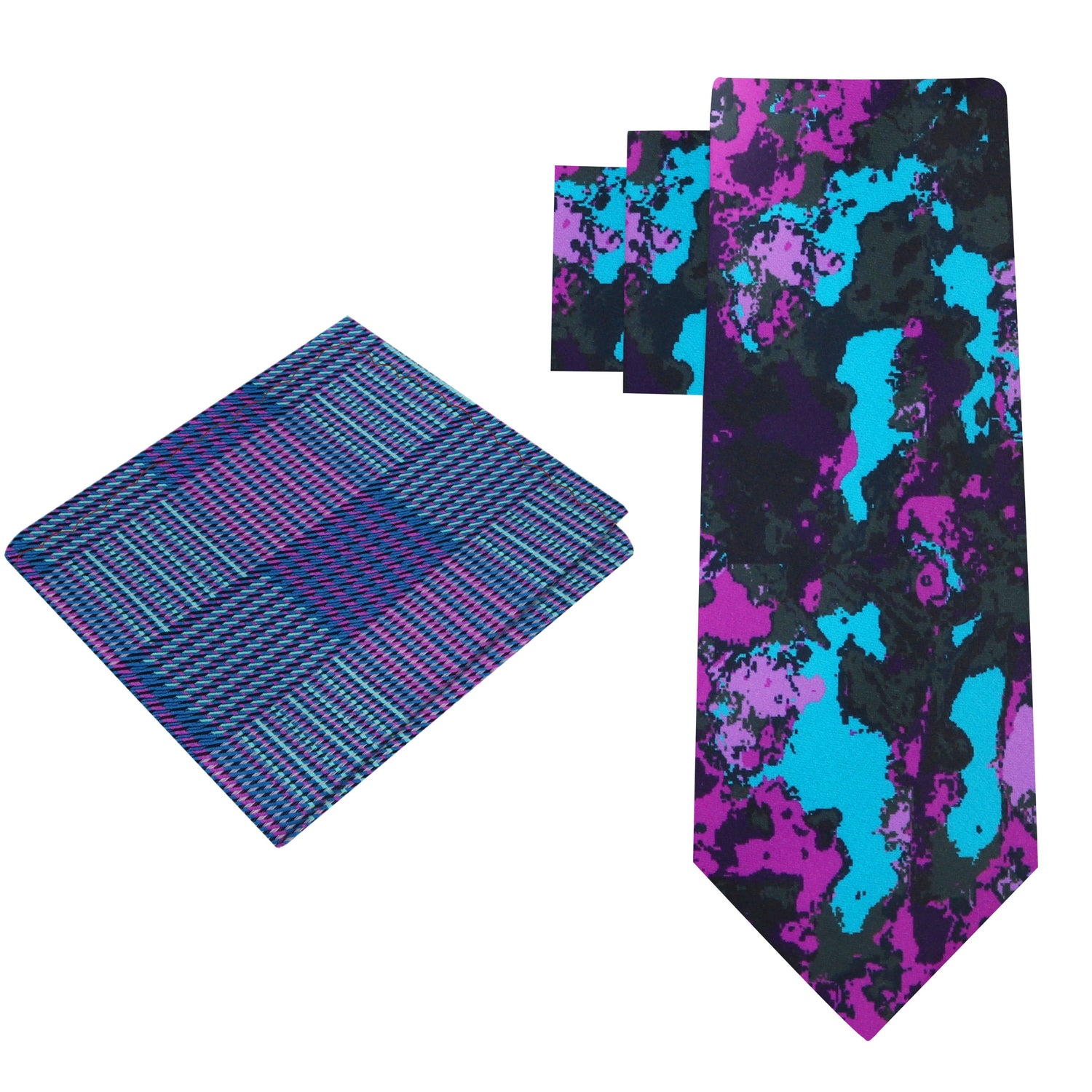 Alt View: Light Blue, Purple Ink Blot Necktie and Light Blue, Blue Pocket Square