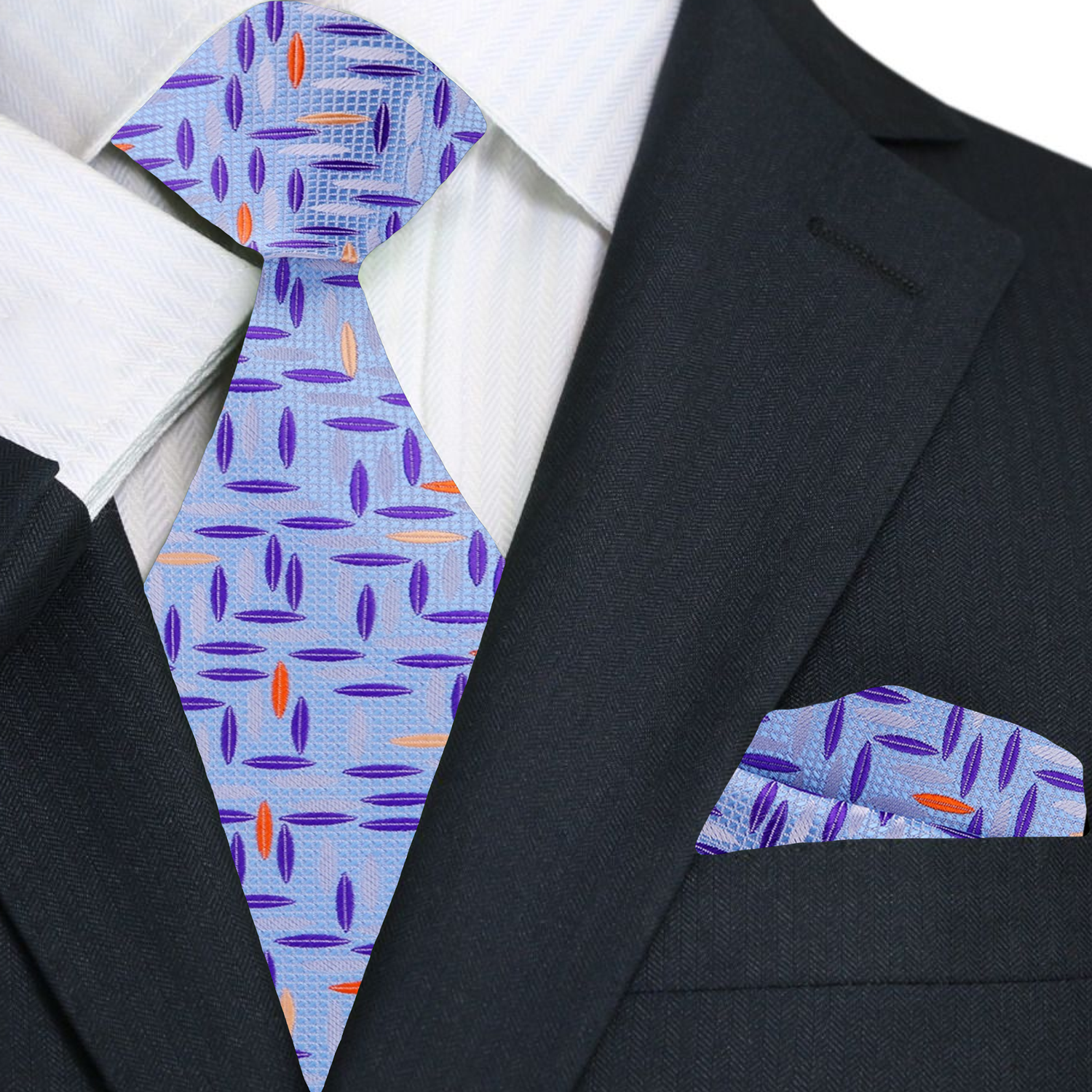 Premium Light Blue, Purple, Orange Abstract Tie and Pocket Square