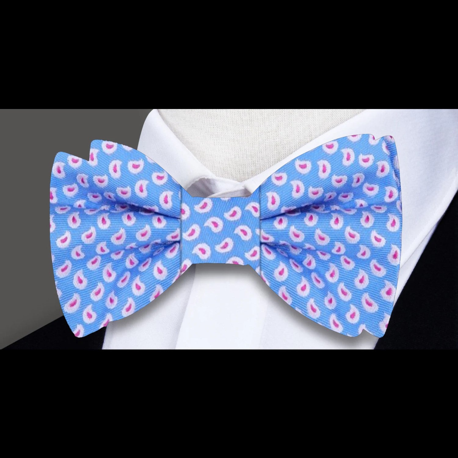 Light Blue, Pink, White Paisley Bow Tie