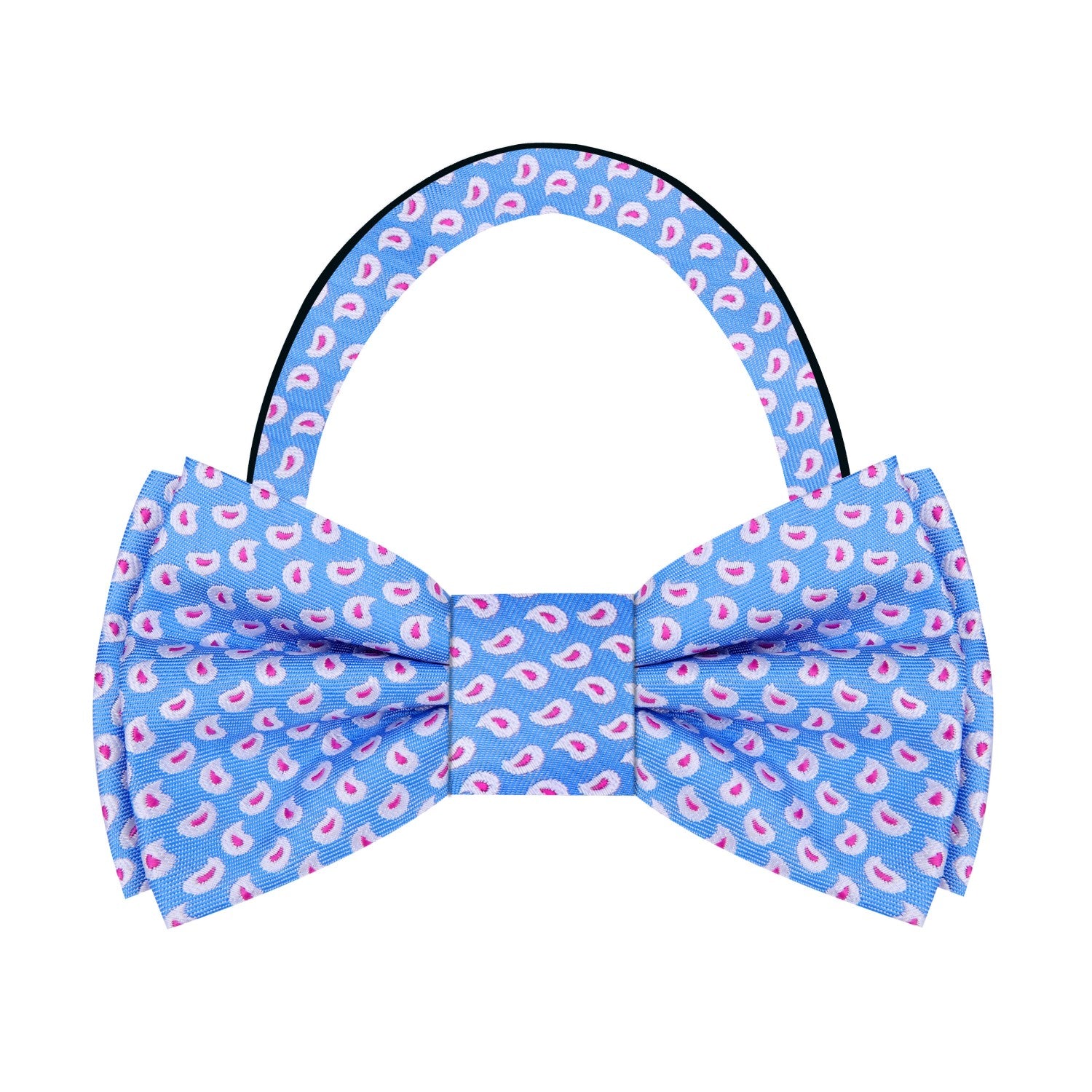 Light Blue, Pink, White Paisley Bow Tie Pre Tied