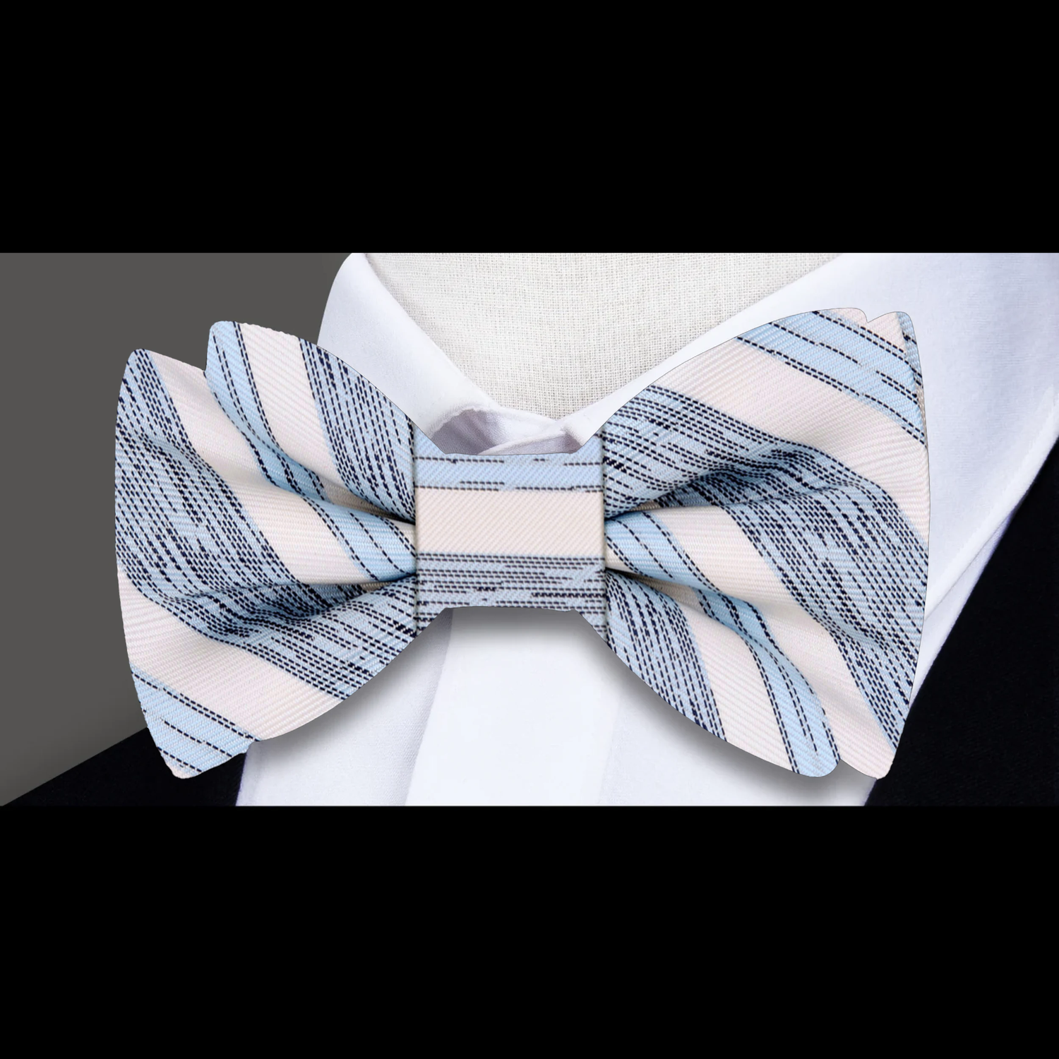 Light Blue, Off-White Stripe Bow Tie 