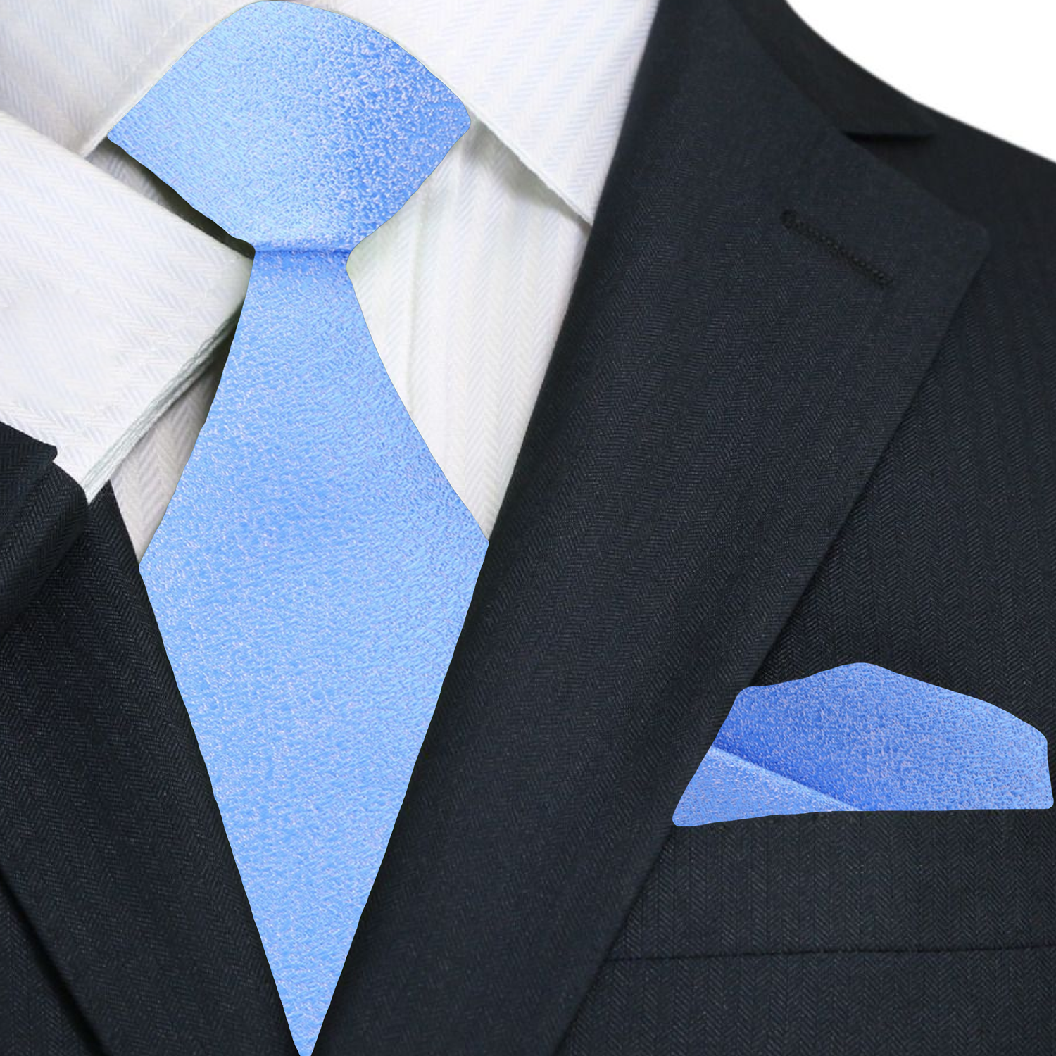 Premium Light Blue Shimmer Thin Tie and Square