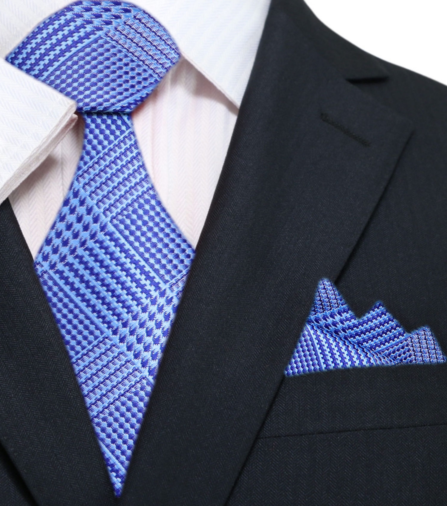 Main: Light Blue Geometric Tie and Pocket Square