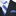 Black suit with a blue and white striped tie and accenting pocket square.