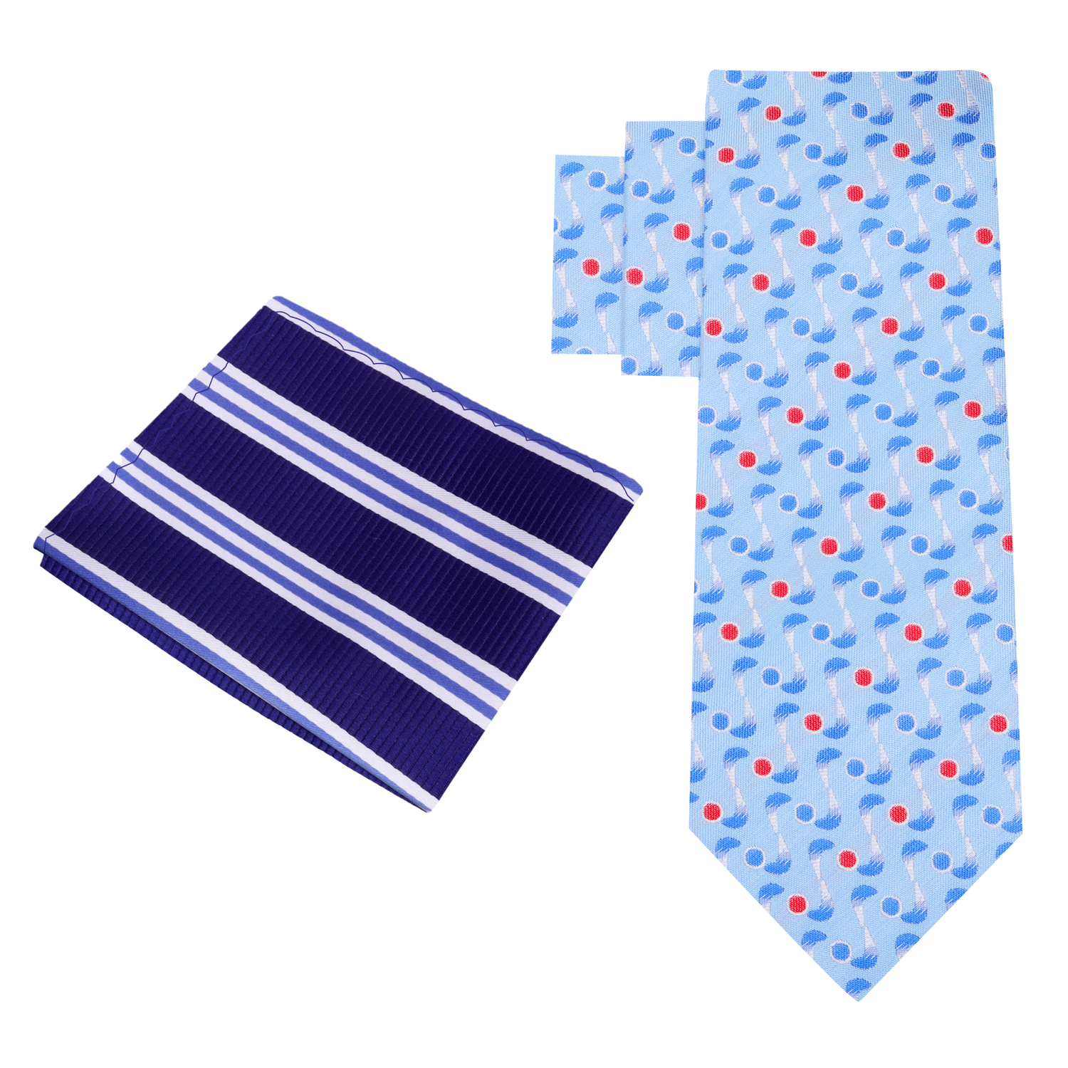 Alt: Light Blue, Red, White Boomerang Necktie and Accenting Blue Stripe Square