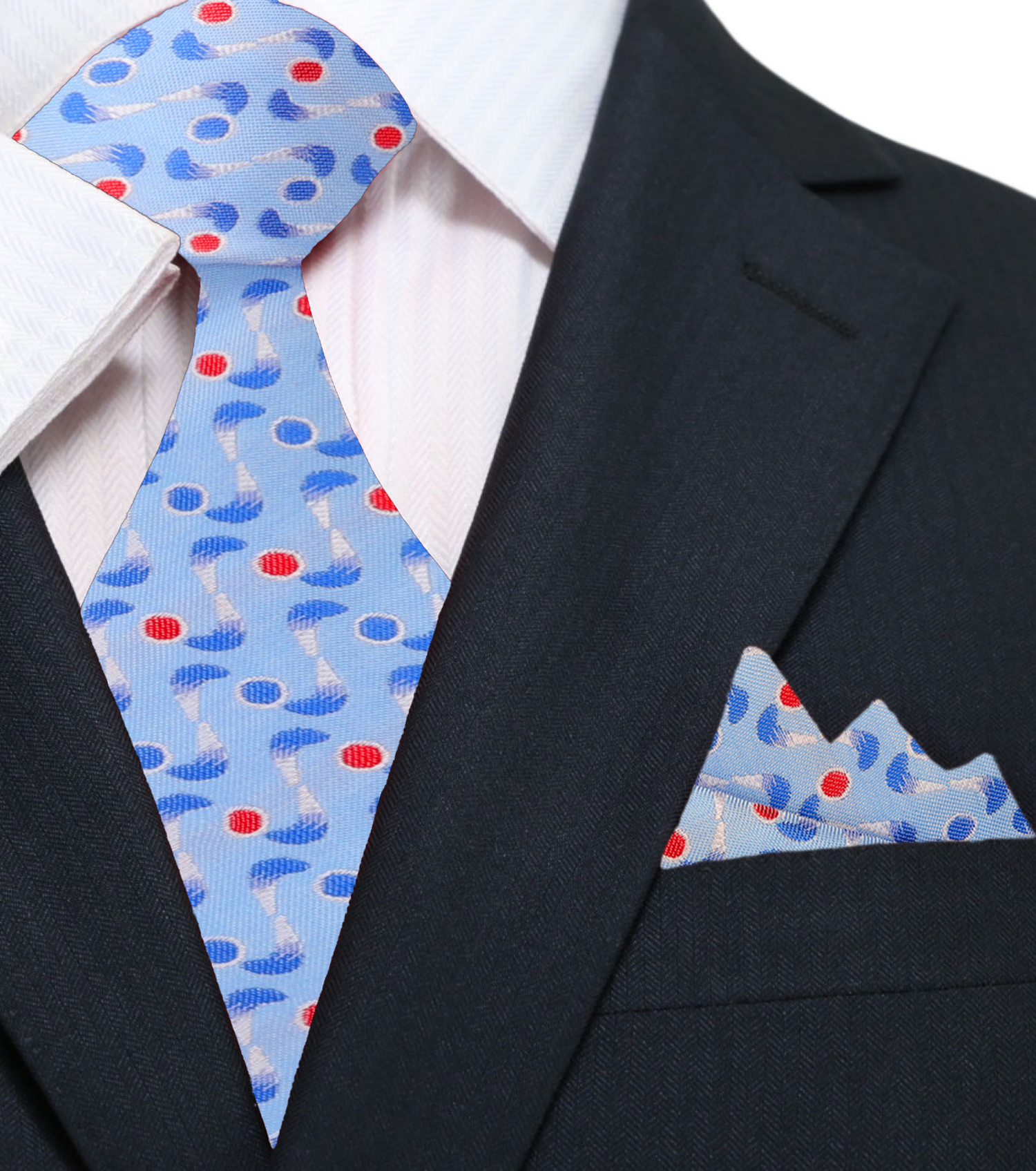 Light Blue, Red, White Boomerang Necktie and Square