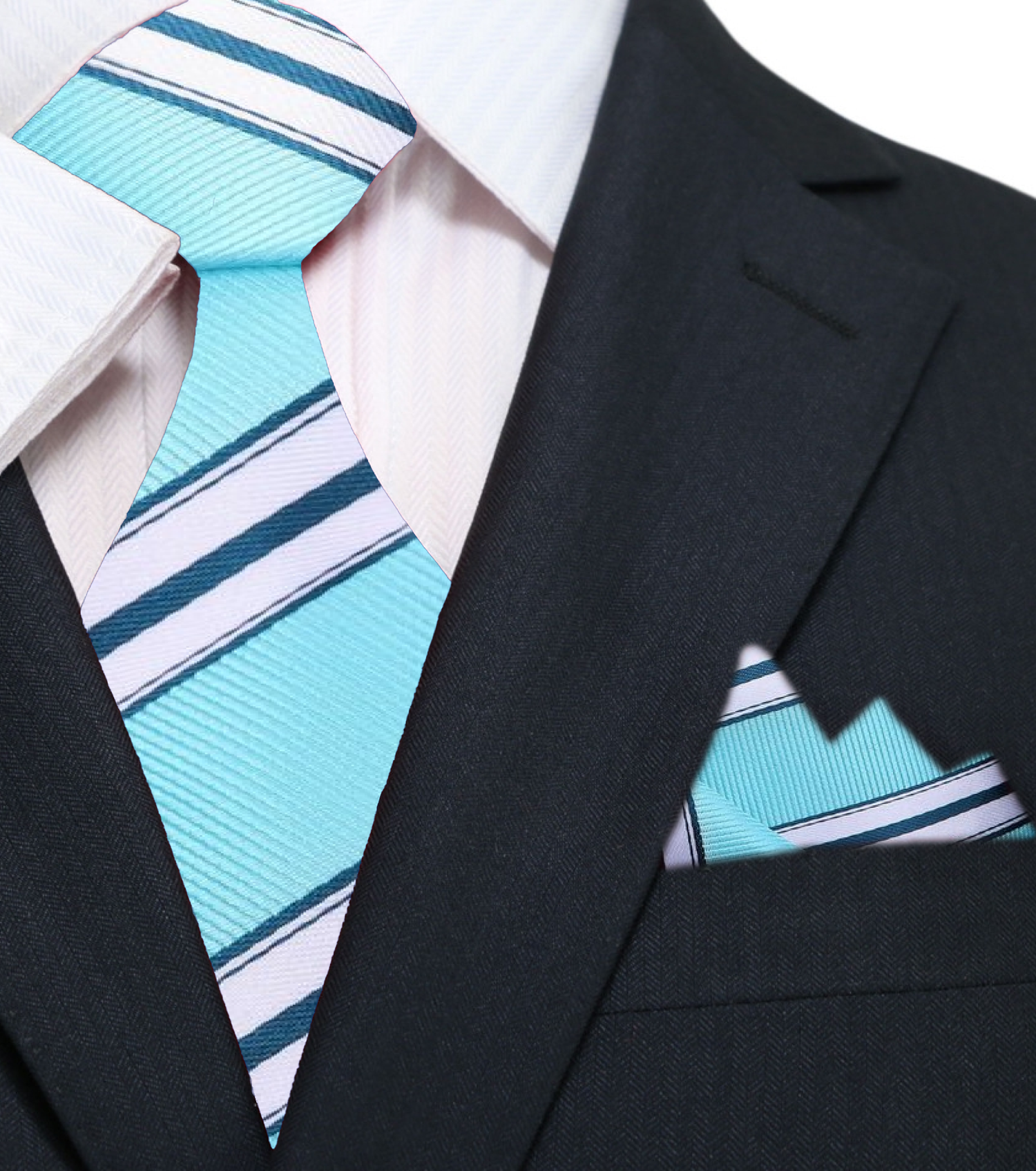 Light Blue Stripe Tie and Square||Light Blue, White