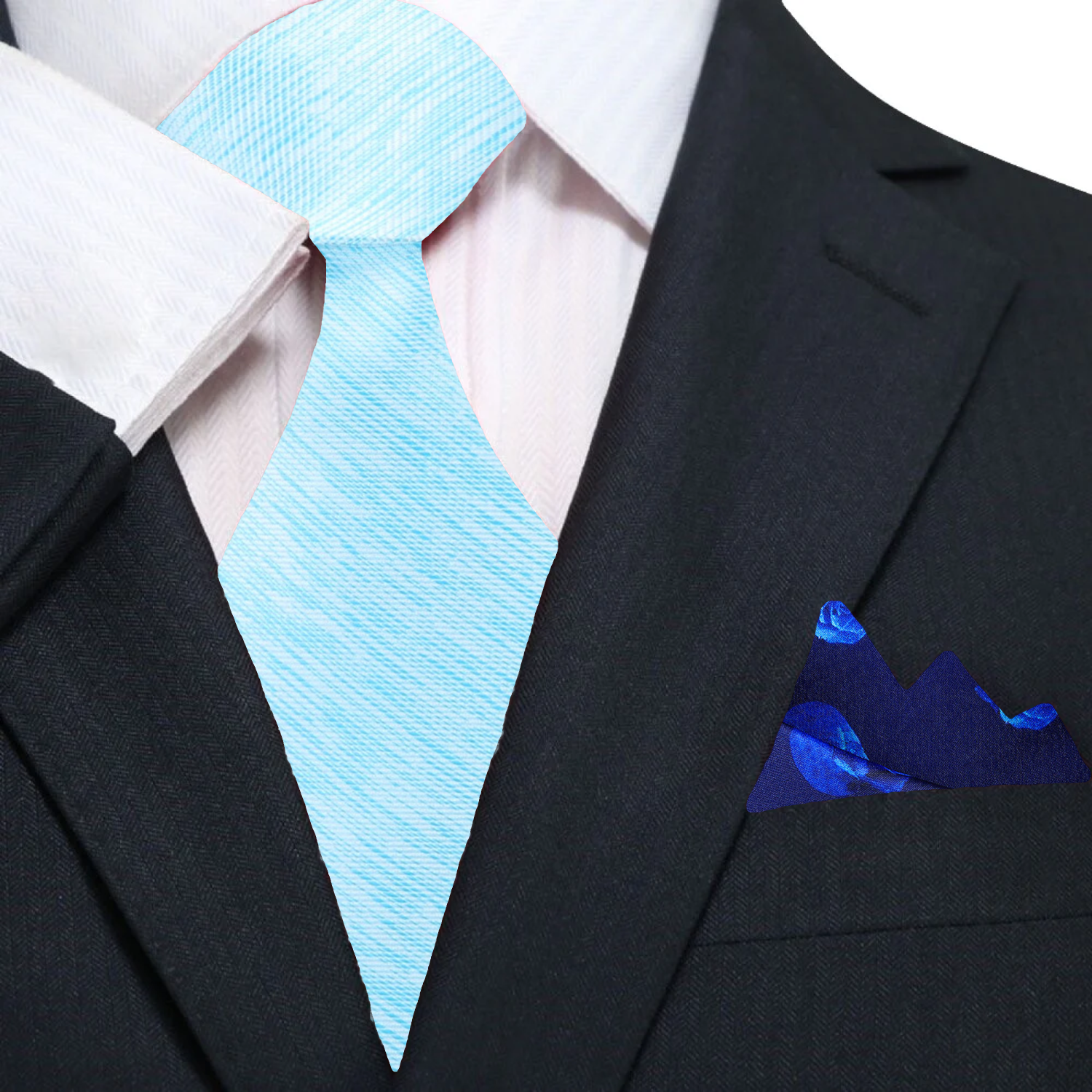 Blue White Lined Necktie and Accenting Rose Square