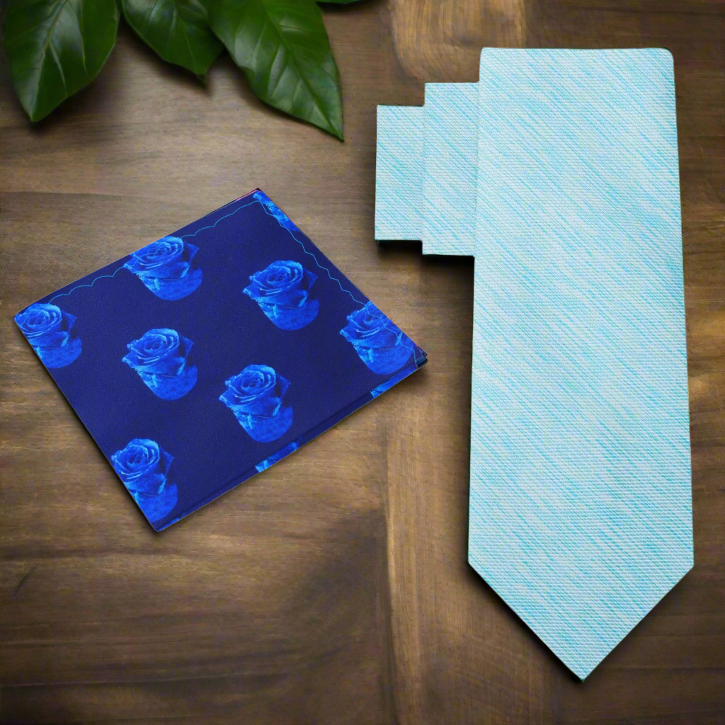 Alt Blue White Lined Necktie and Accenting Rose Square