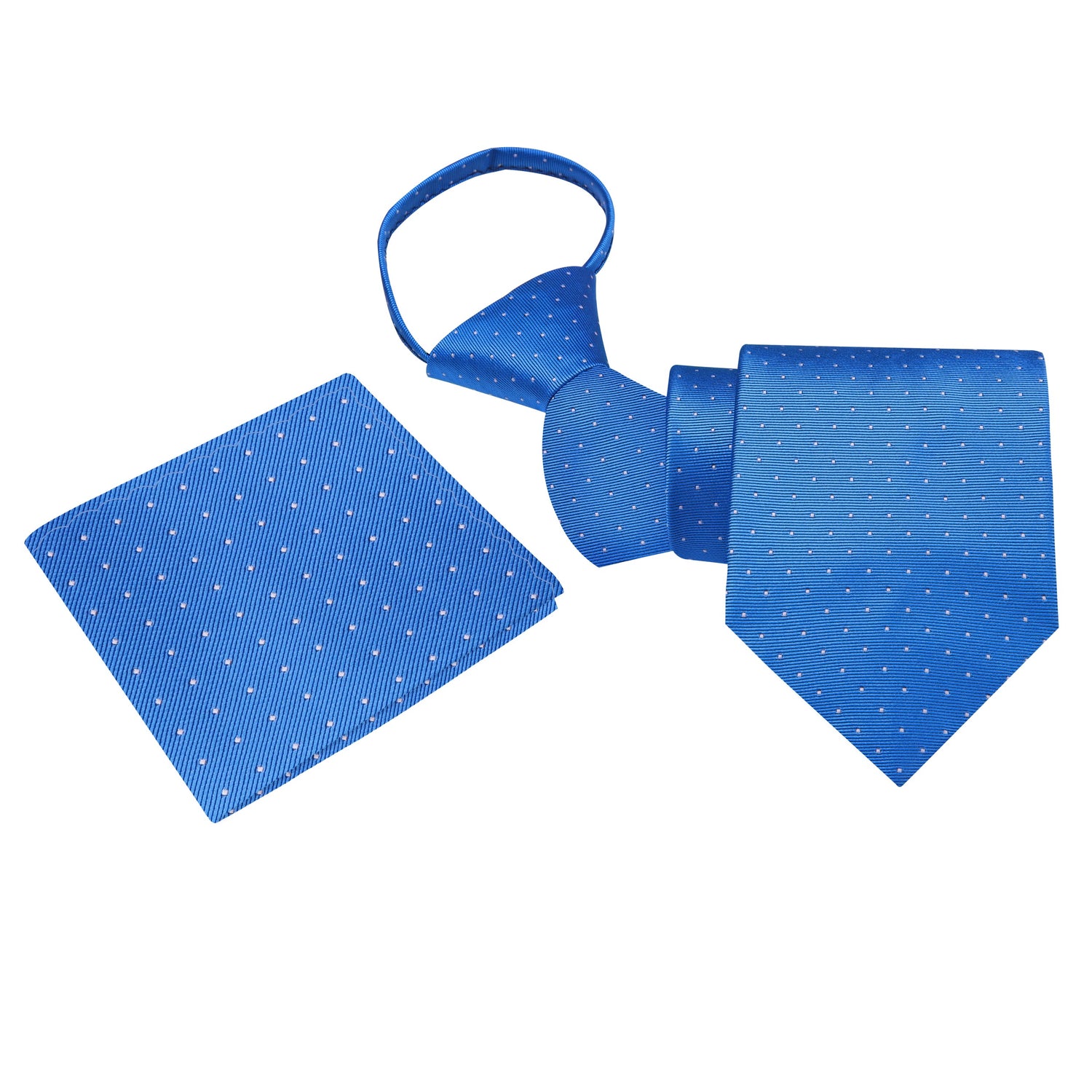 Light Blue White Polka Necktie and Square Zipper View