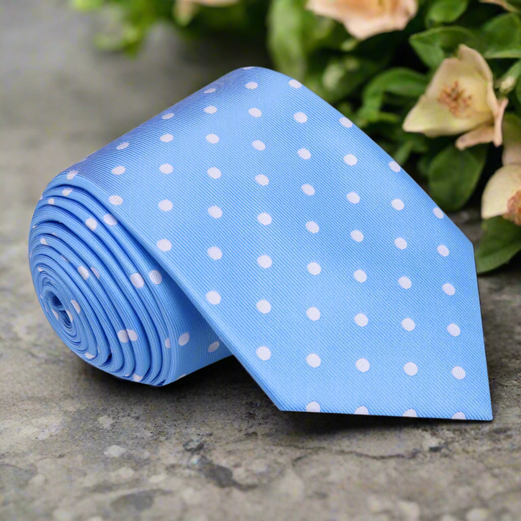 Light Blue and White Polka Dot Necktie