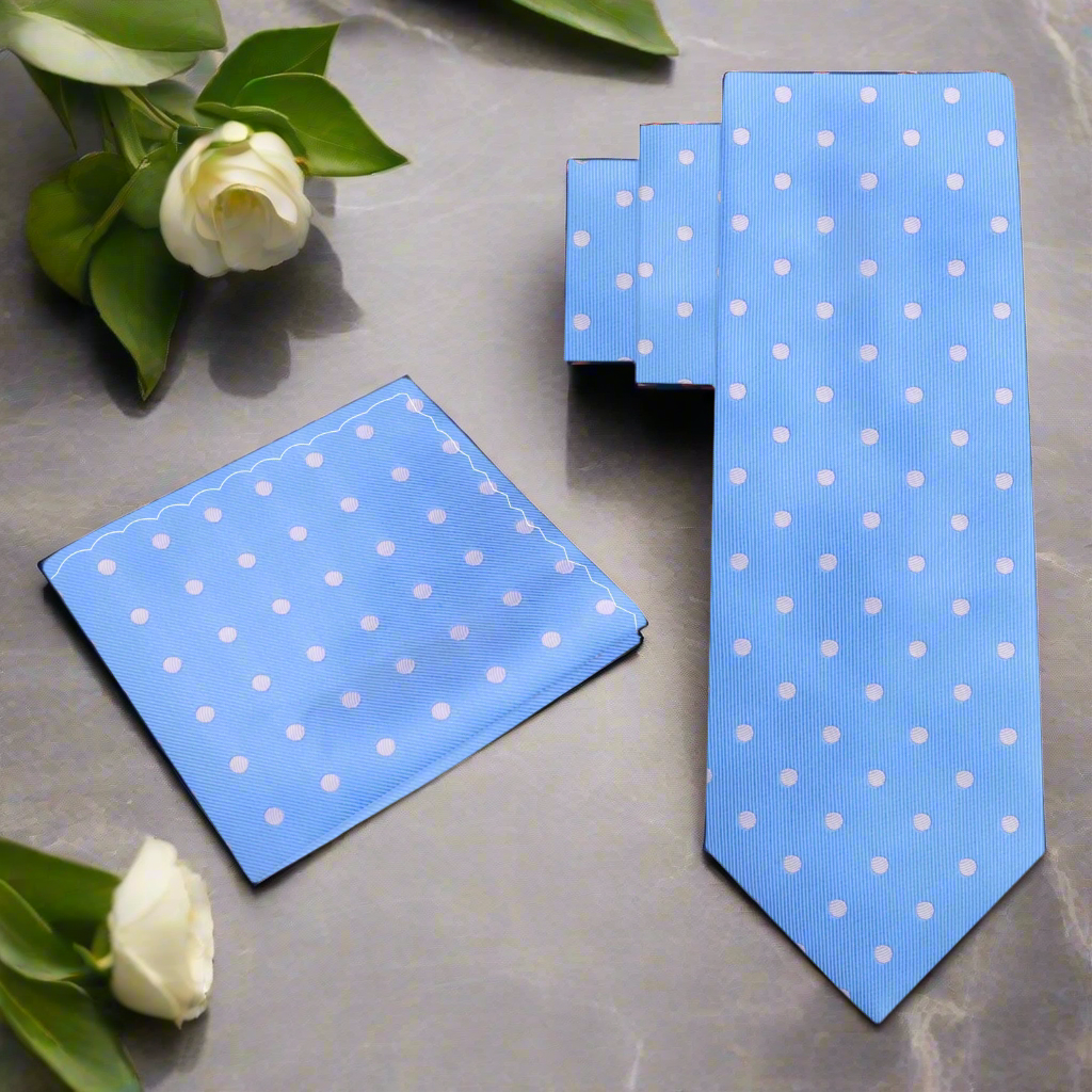 Light Blue and White Polka Dot Necktie Square