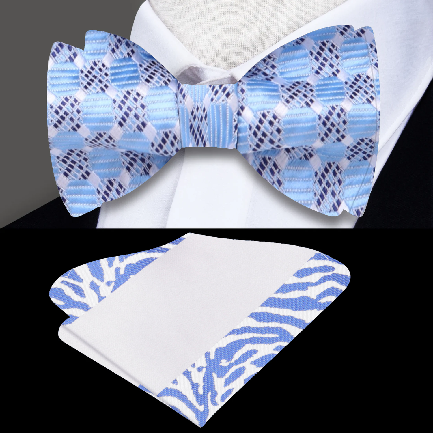 Light Blue World Traveler Geometric Bow Tie and Accenting Square
