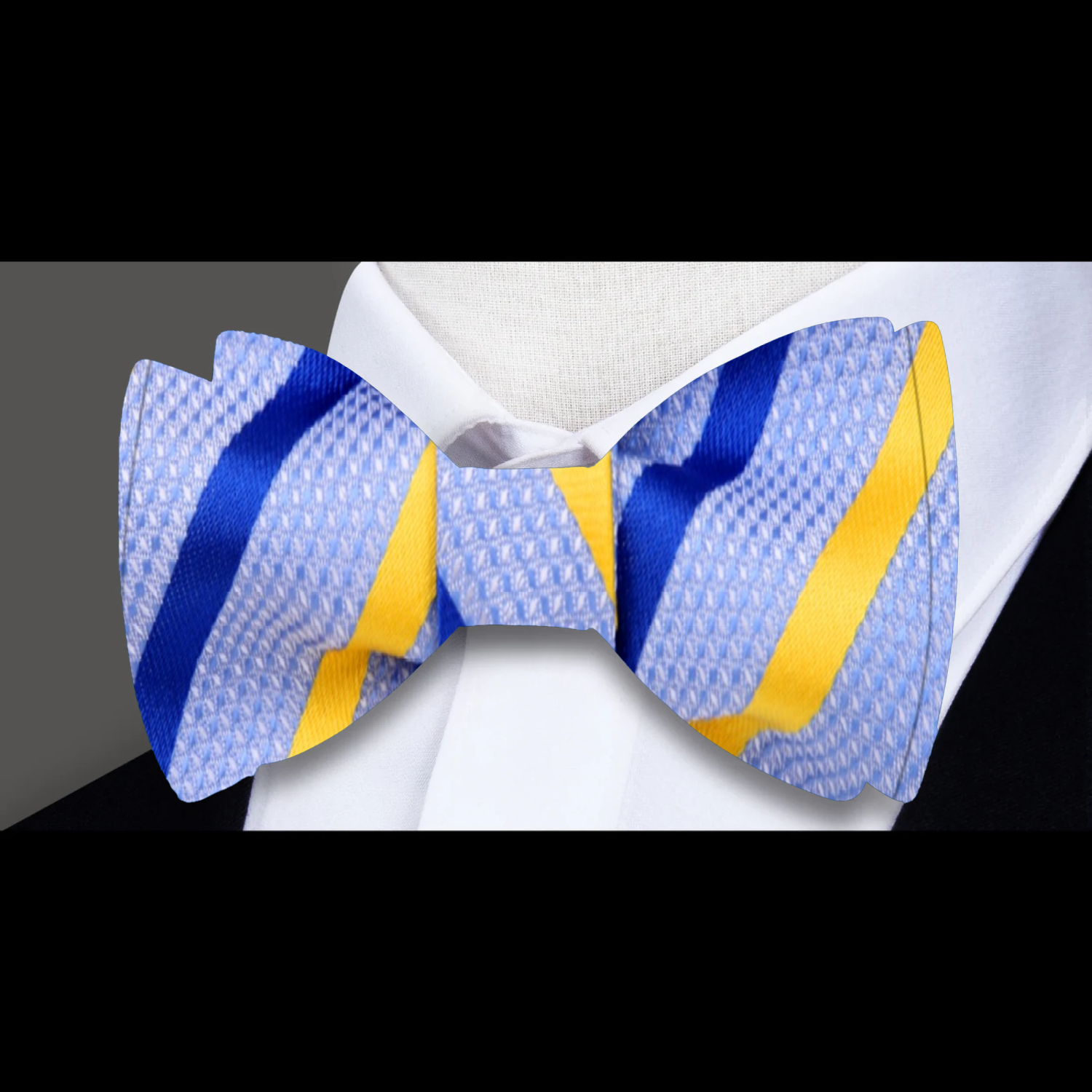 Light Blue, Yellow, Blue Stripe Bow Tie