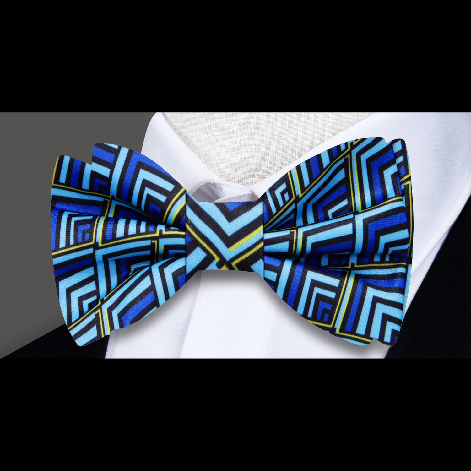 Light Blue Yellow Geometric Bow Tie 