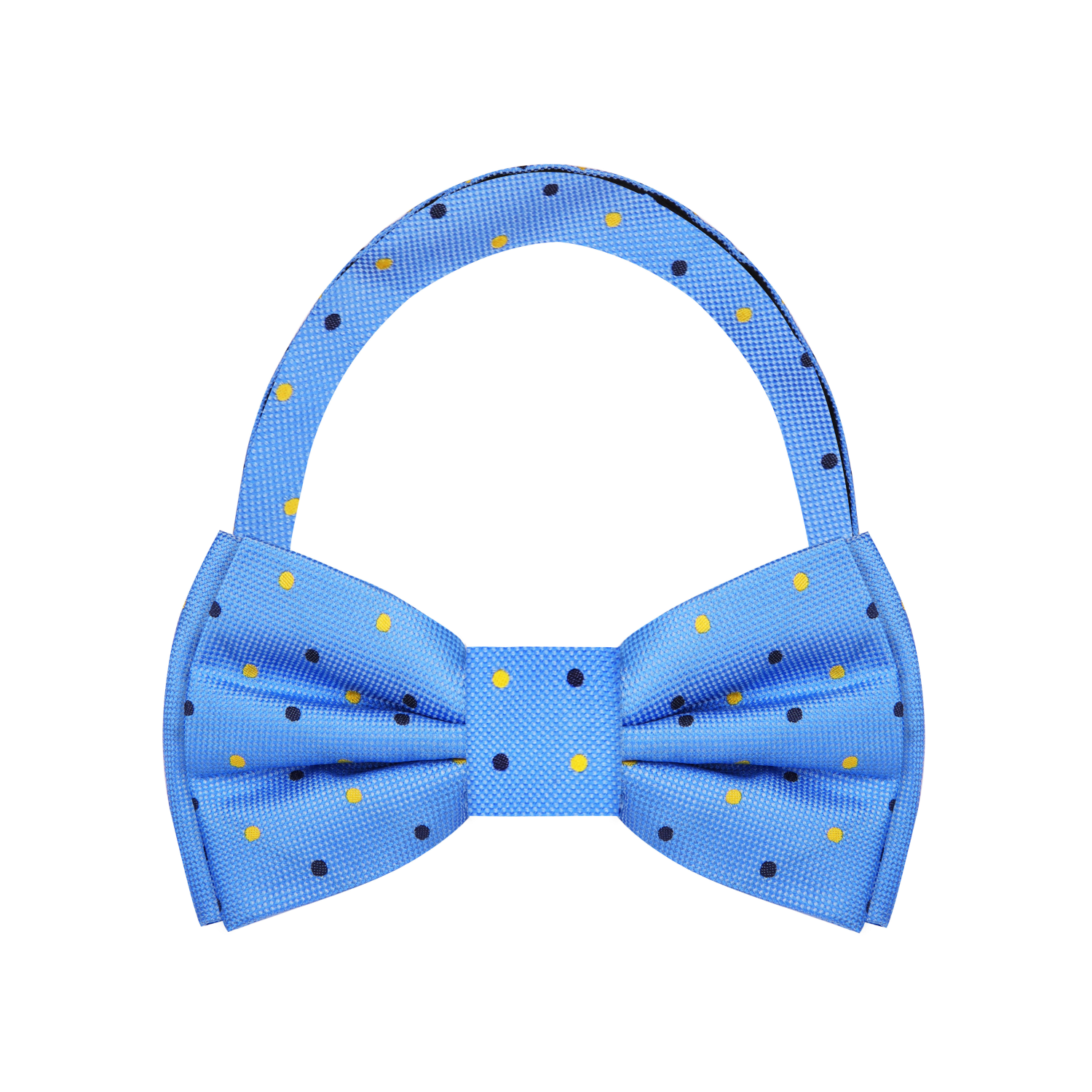 Light Blue with Dark Blue, Yellow Color Dots Bow Tie Pre Tied