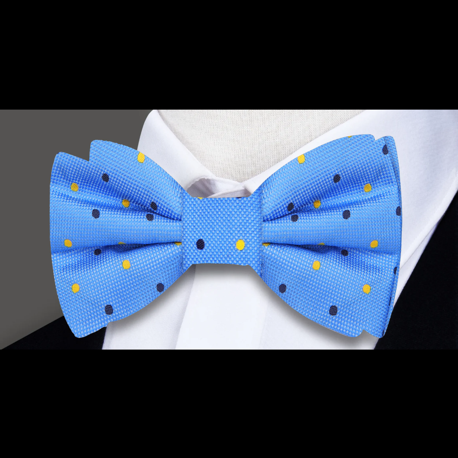 Light Blue with Dark Blue, Yellow Color Dots Bow Tie  