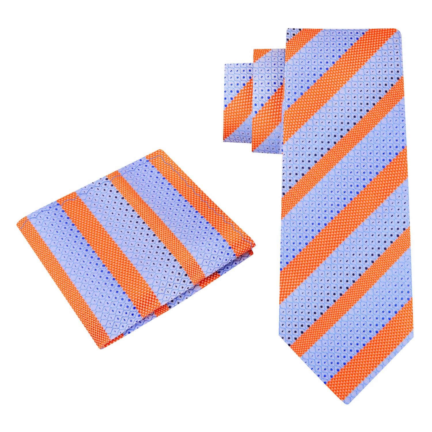 Main View:  Light Blue, Orange Stripe Tie and Matching Pocket Square
