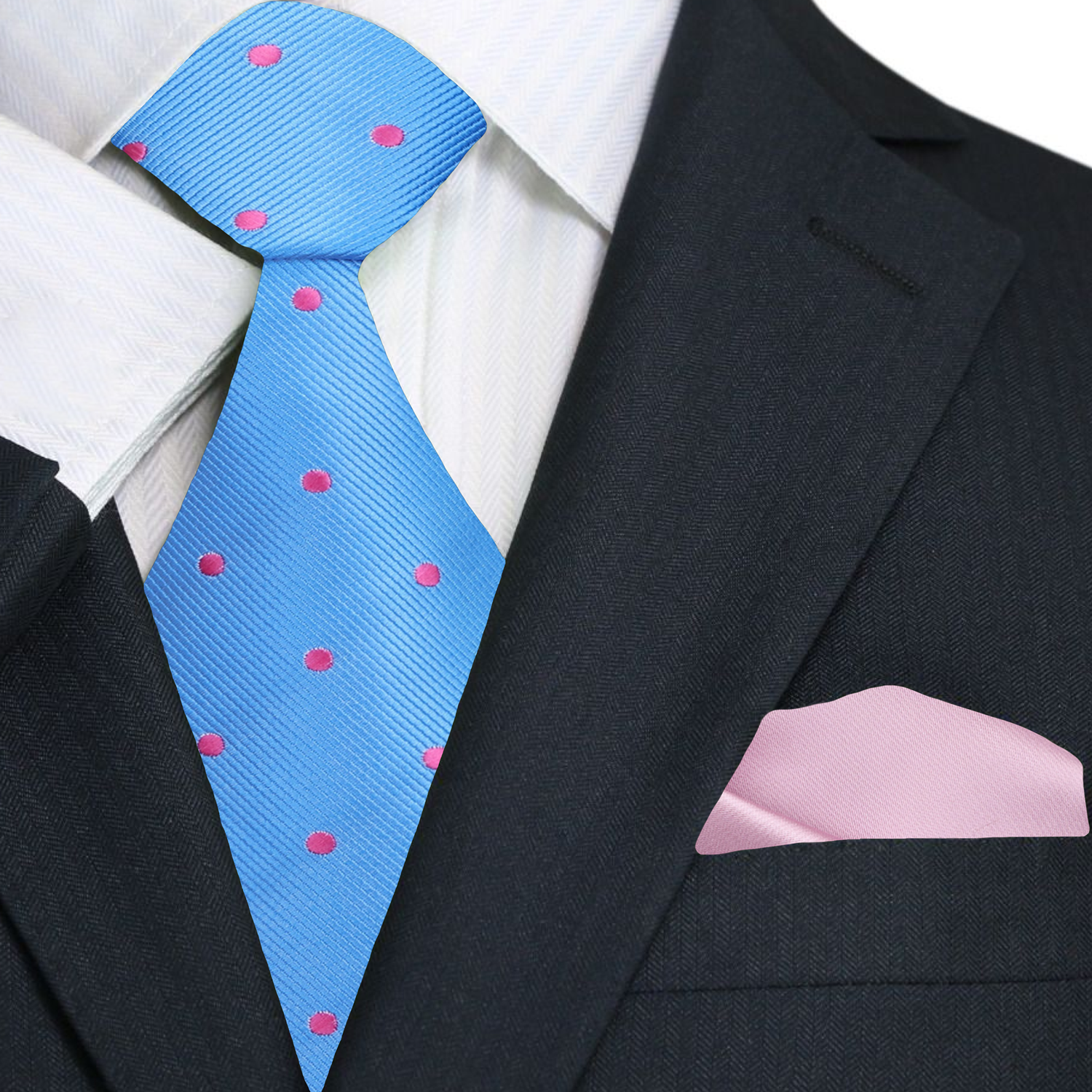 Blue with Pink Polka Dot Accents Necktie