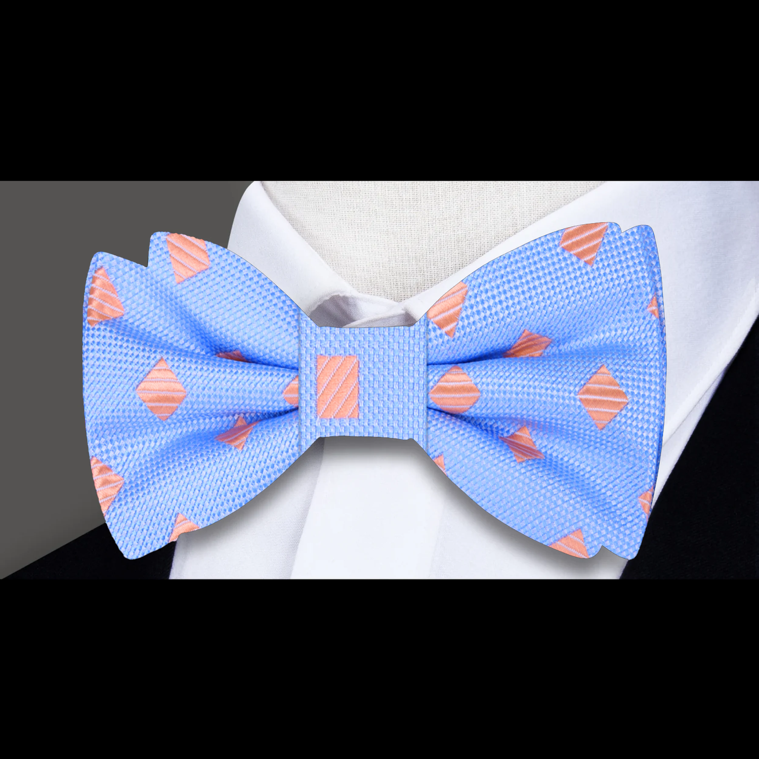 Light Blue, Peach Geometric Bow Tie