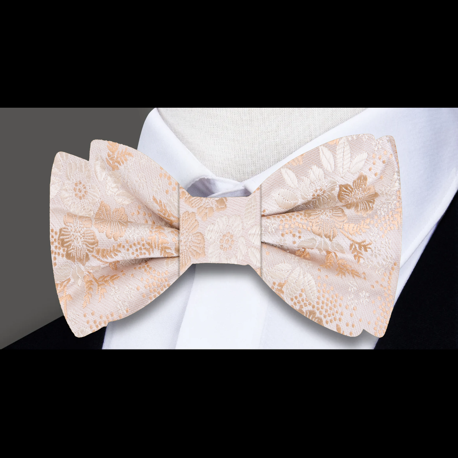 Brown, Champagne Floral Bow Tie 