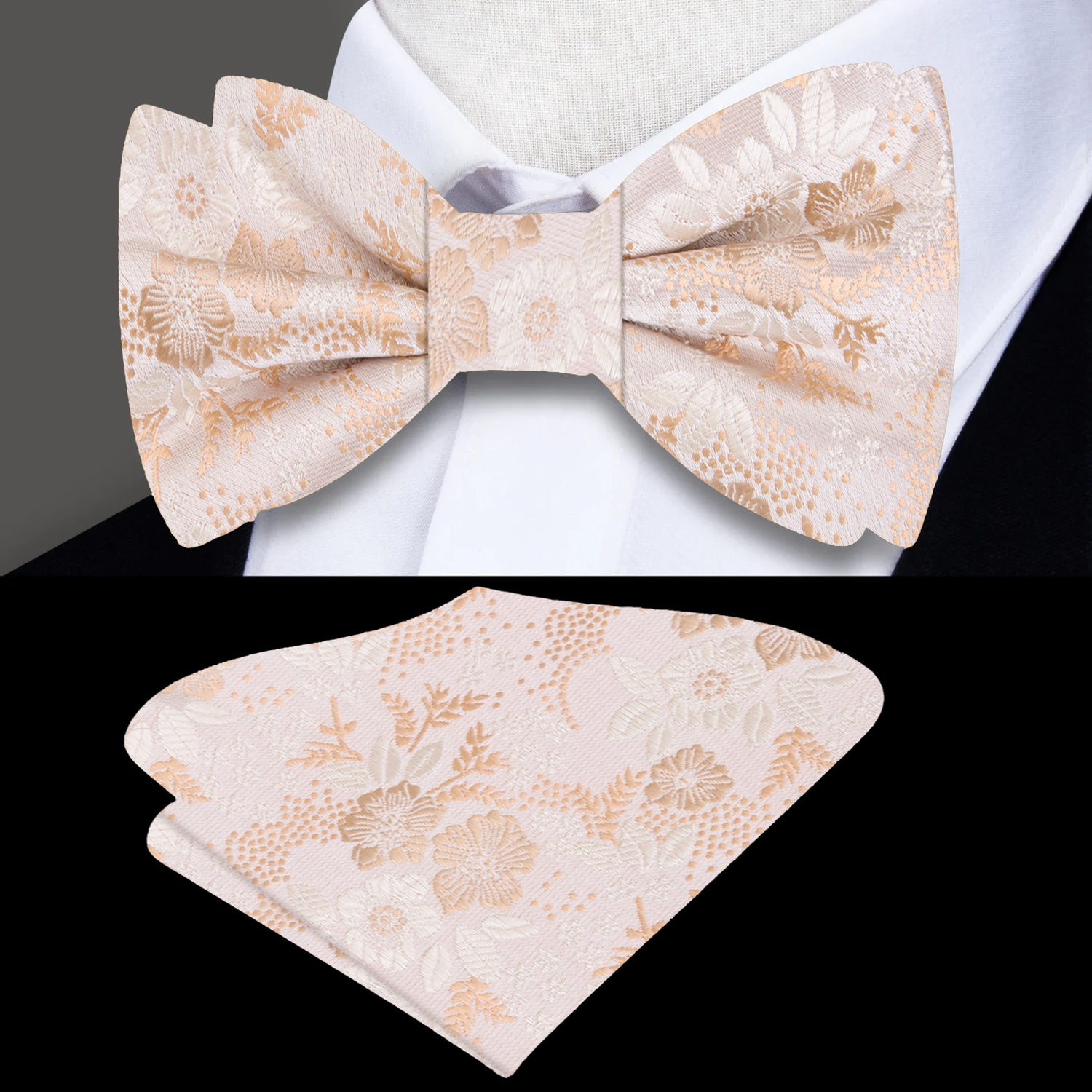 Brown, Champagne Floral Bow Tie and Square