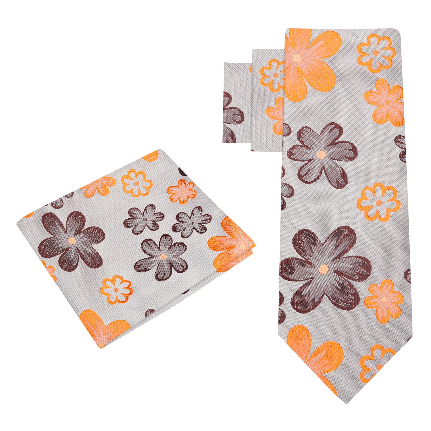Alt View: Beige With Brown and Orange Flowers Necktie and Matching Square