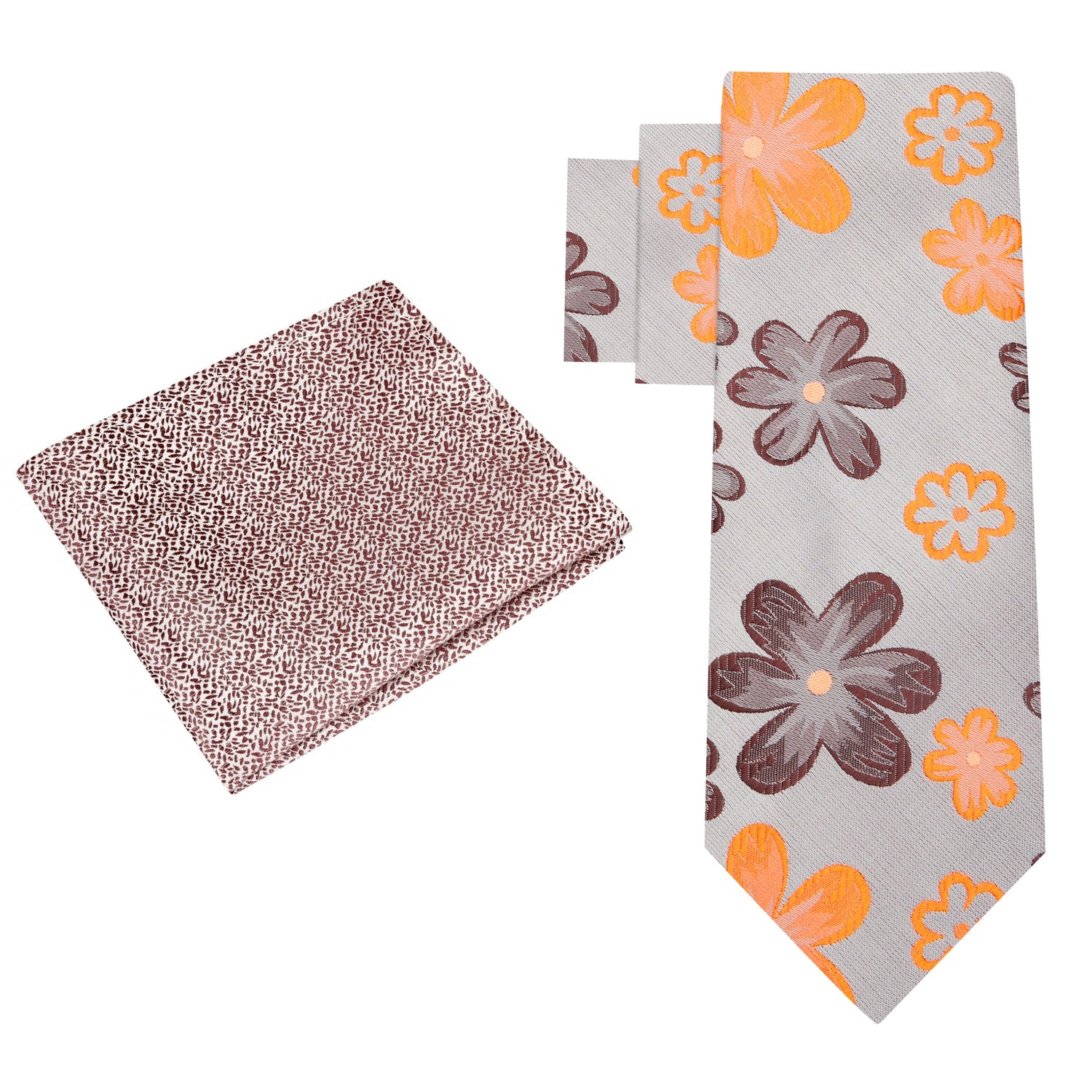Alt View: Beige With Brown and Orange Flowers Necktie and Accenting Square