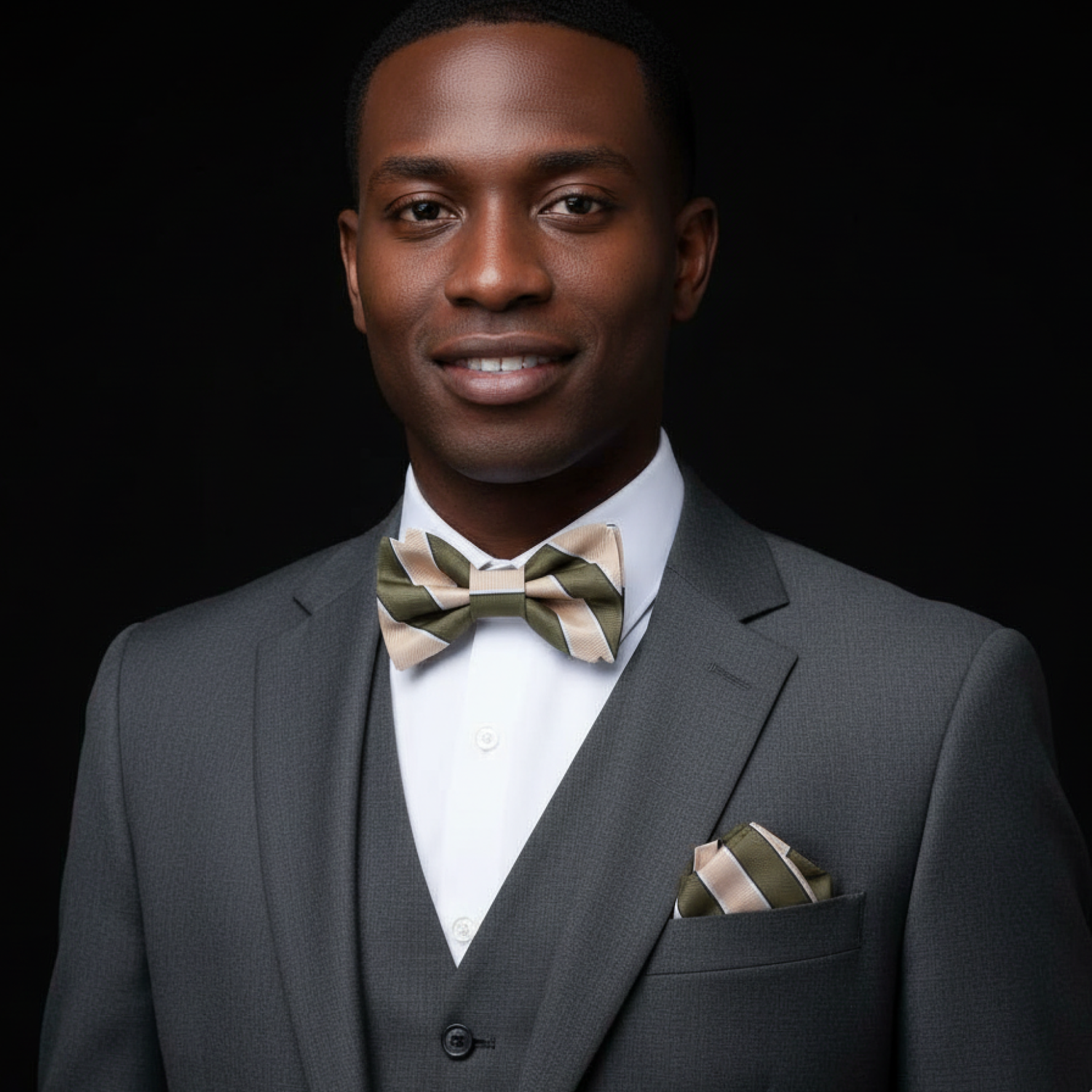 Olive Stripe Bow Tie and Square on man