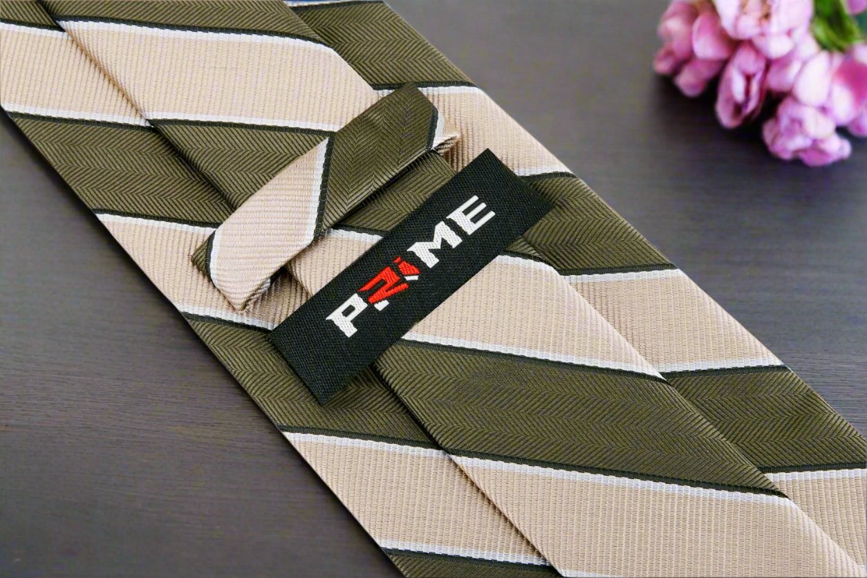 Sage Green, Light Brown Block Stripe Tie