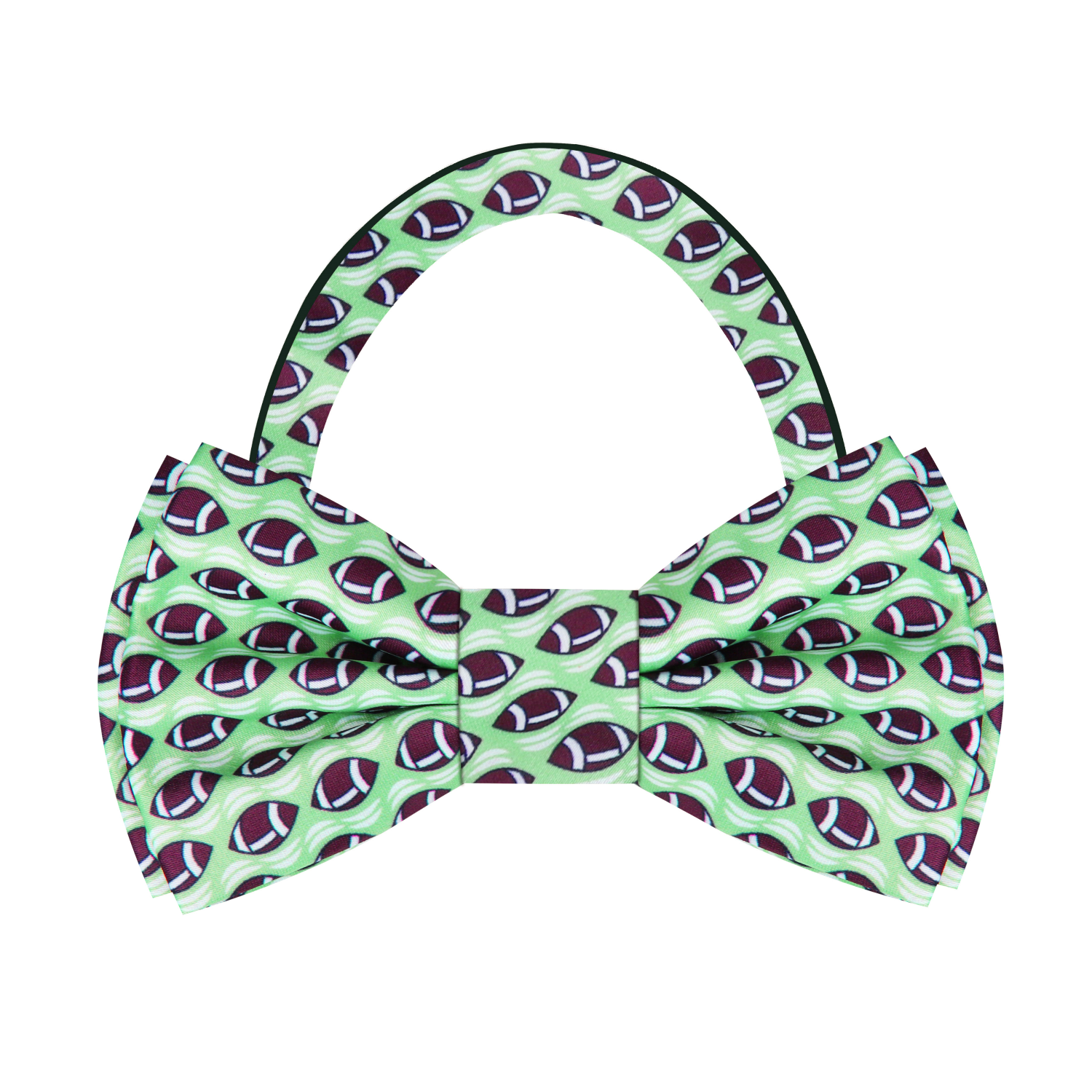 Light Green, Brown Football Bow Tie Pre Tied