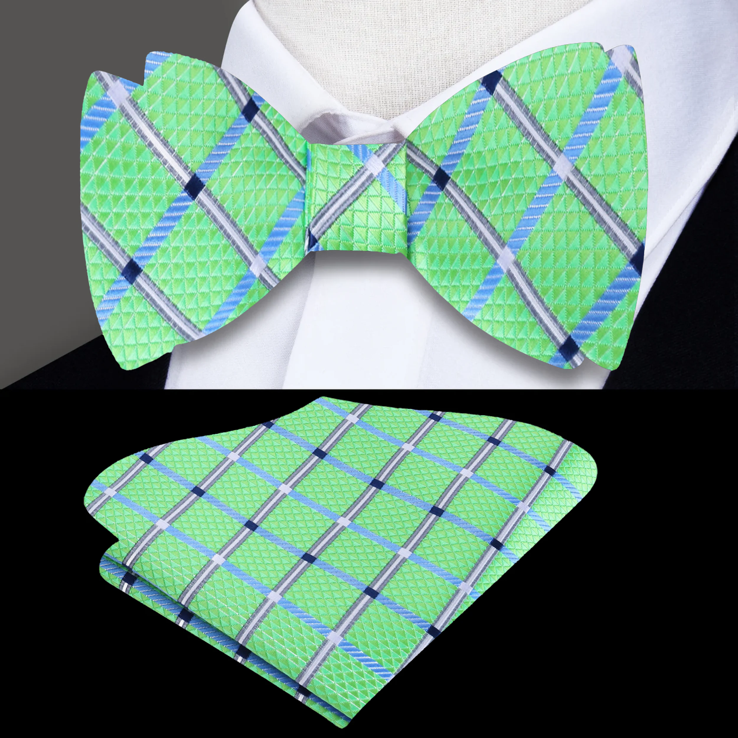Bright Green Geometric Tie and Pocket Square