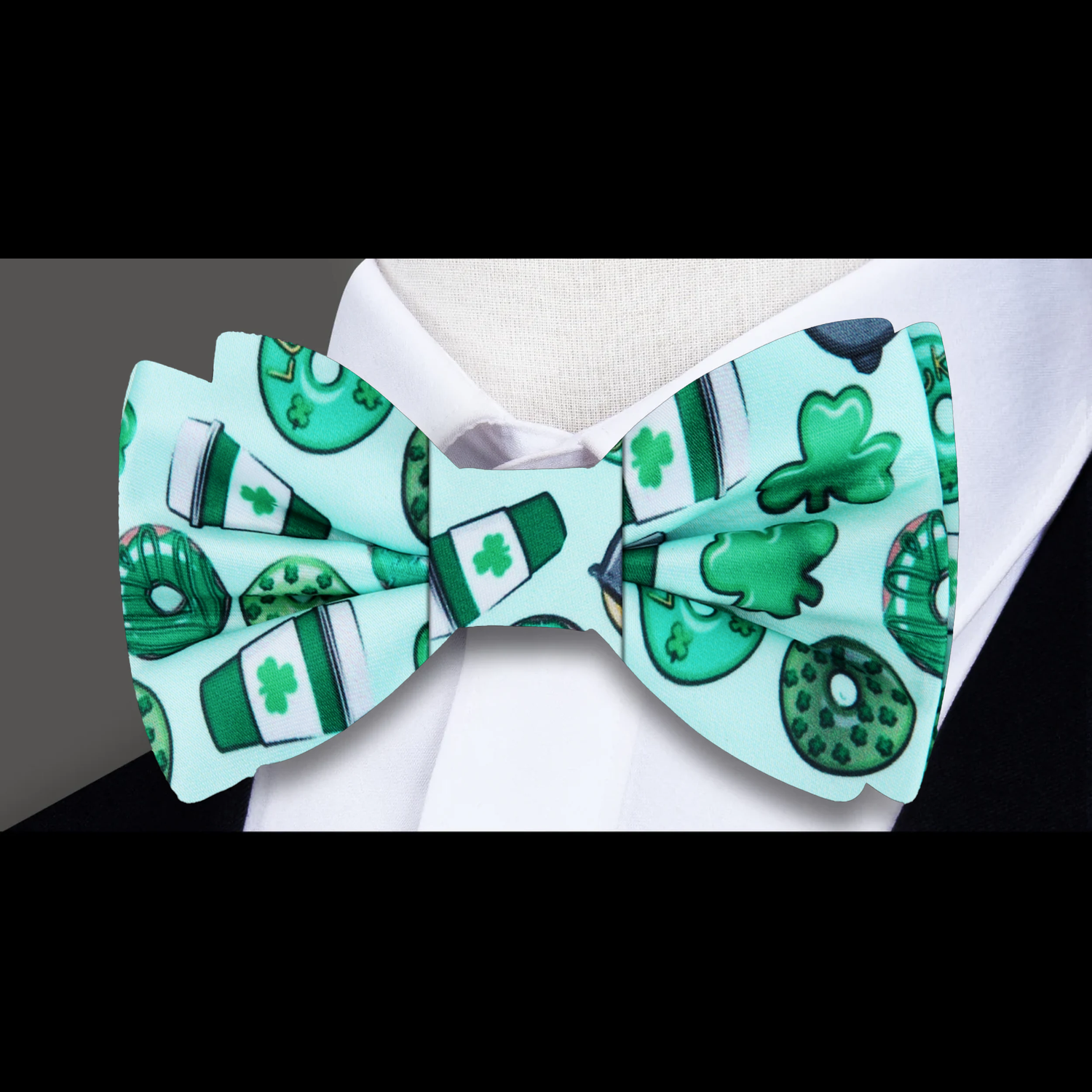 Light Green, Green Coffee, Donuts and Clovers Bow Tie 