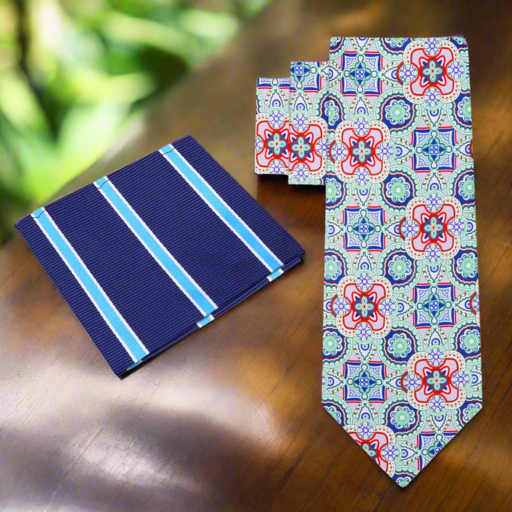 Alt Light Green, Blue, Red Mosaic Necktie and Square and Square