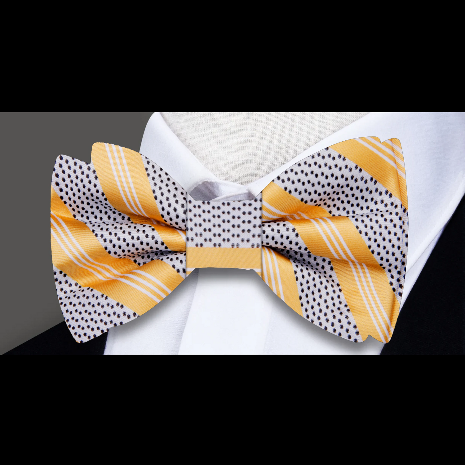 Yellow, Black, Grey Stripe Bow Tie 