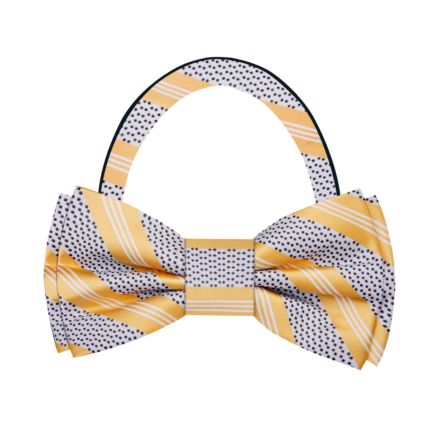 Yellow, Black, Grey Stripe Bow Tie Pre Tied