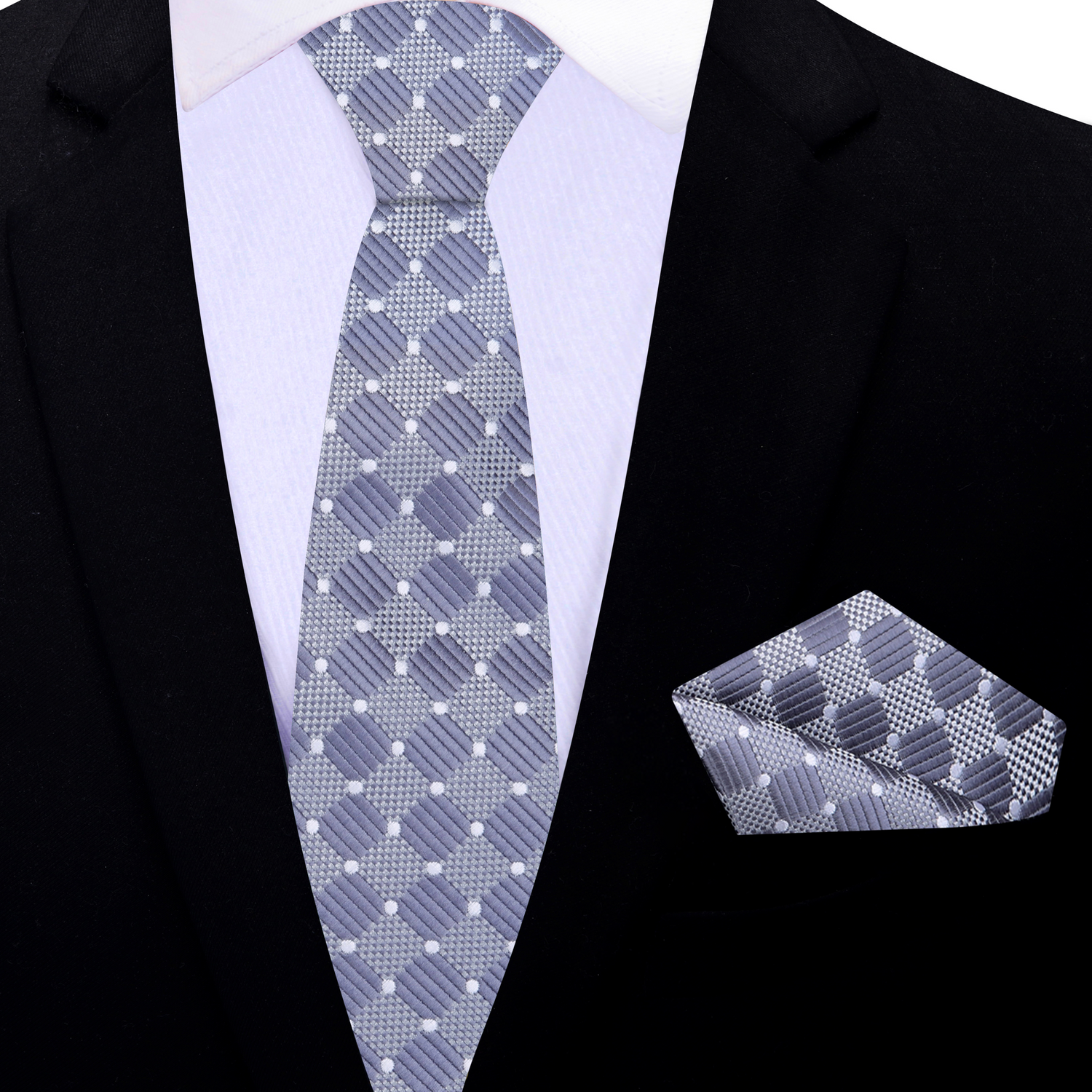 Thin Tie: Grey Geometric Necktie and Square