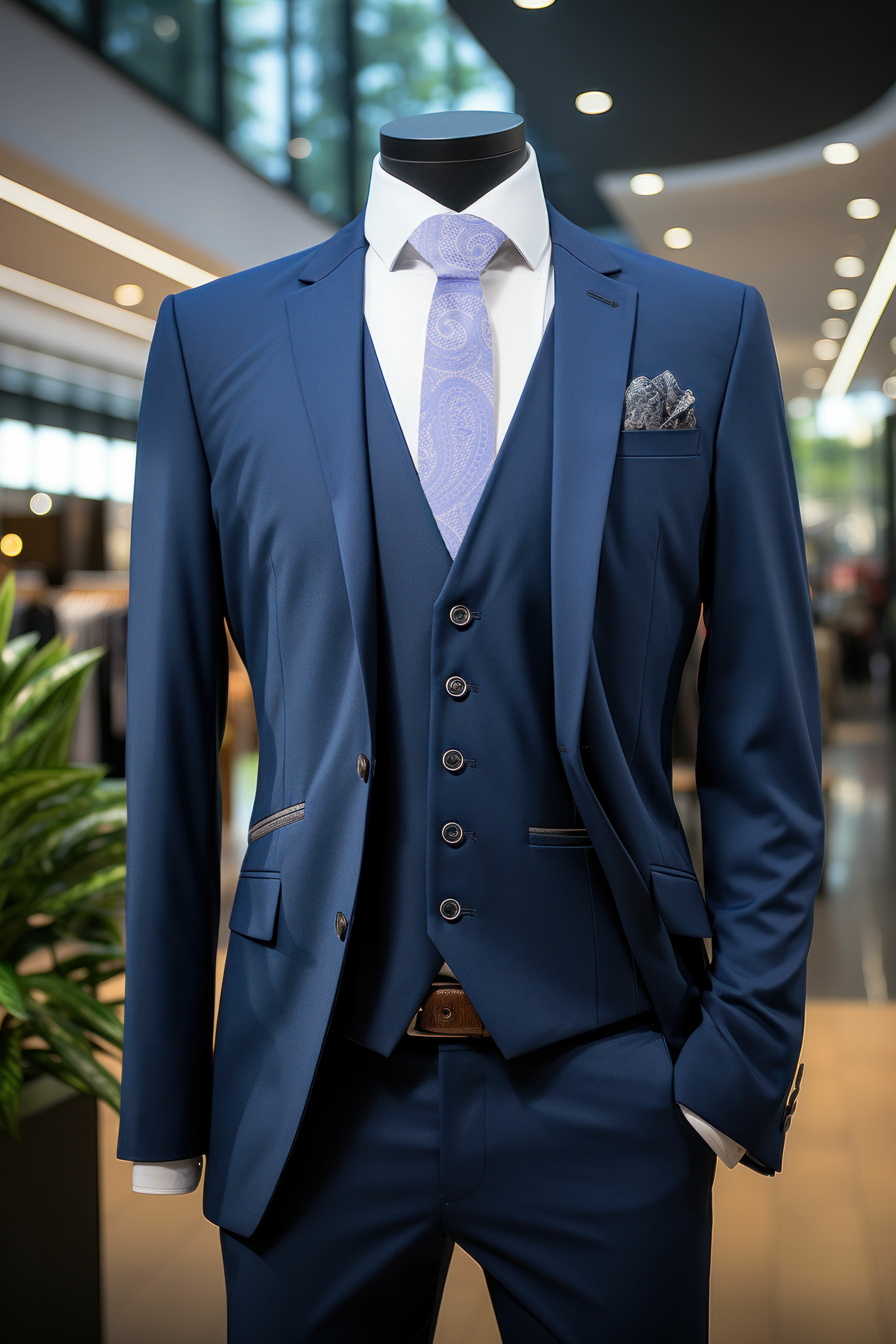 View 3 On Suit Greyish Steel Blue Paisley Necktie