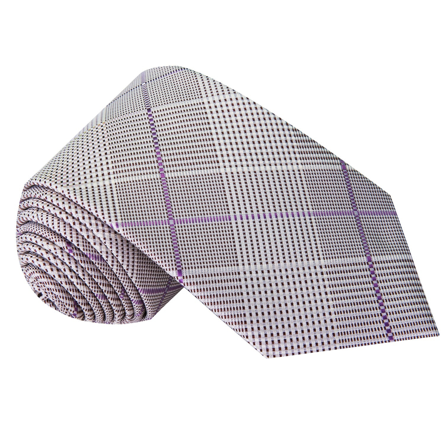 Light Grey, Light Purple Plaid Necktie View 3