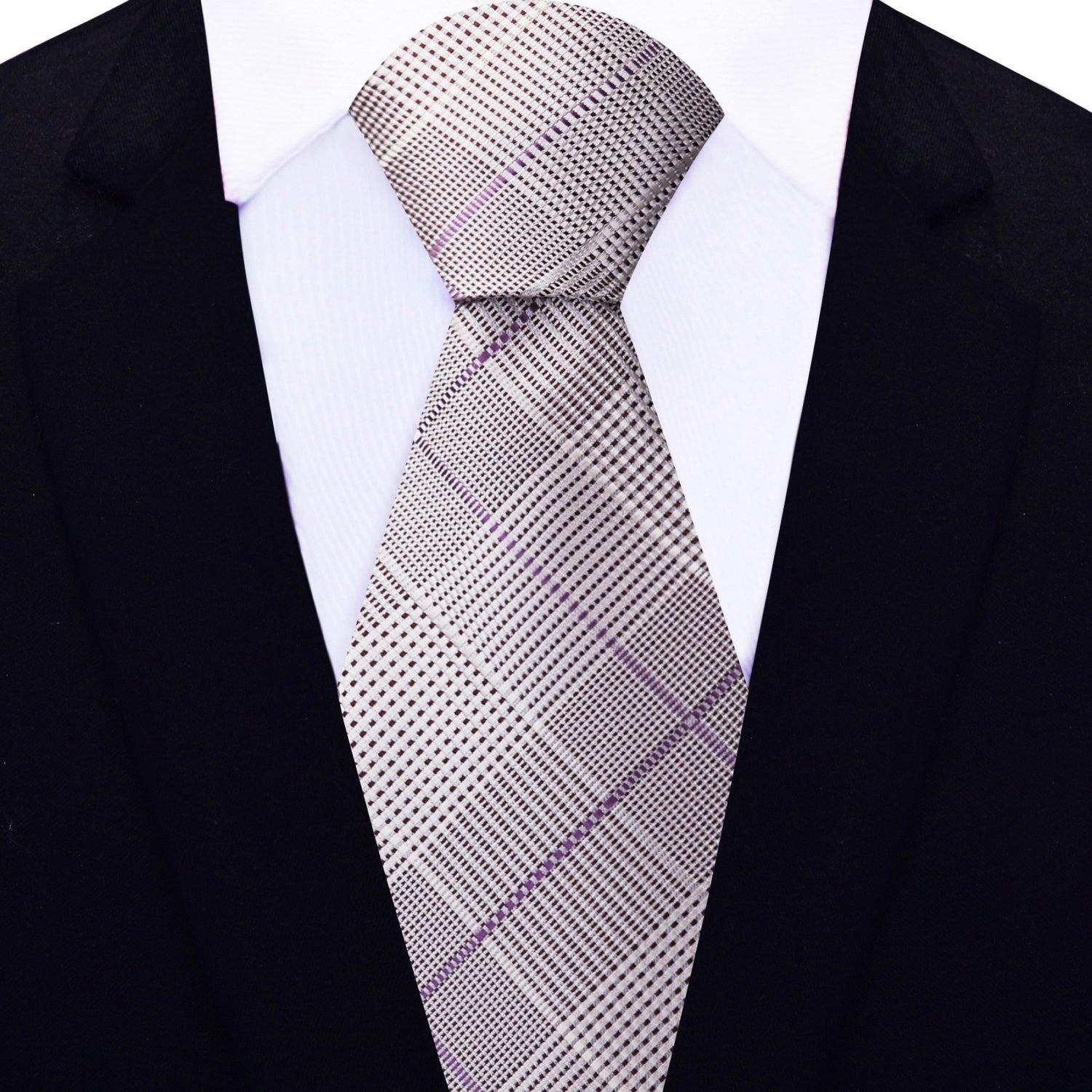 View 2: Light Grey, Light Purple Plaid Necktie