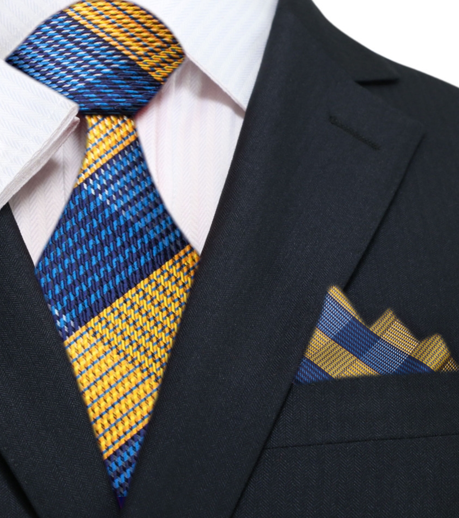 Main: Yellow and Blue Plaid Tie and Pocket Square