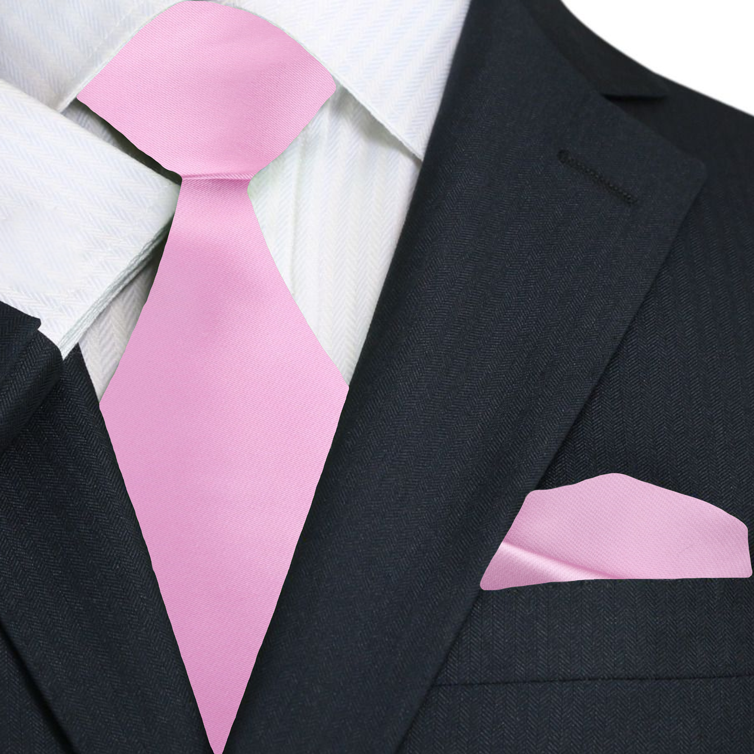 Main View: Solid Glossy Light Orchid Pink Silk Necktie and Pocket Square