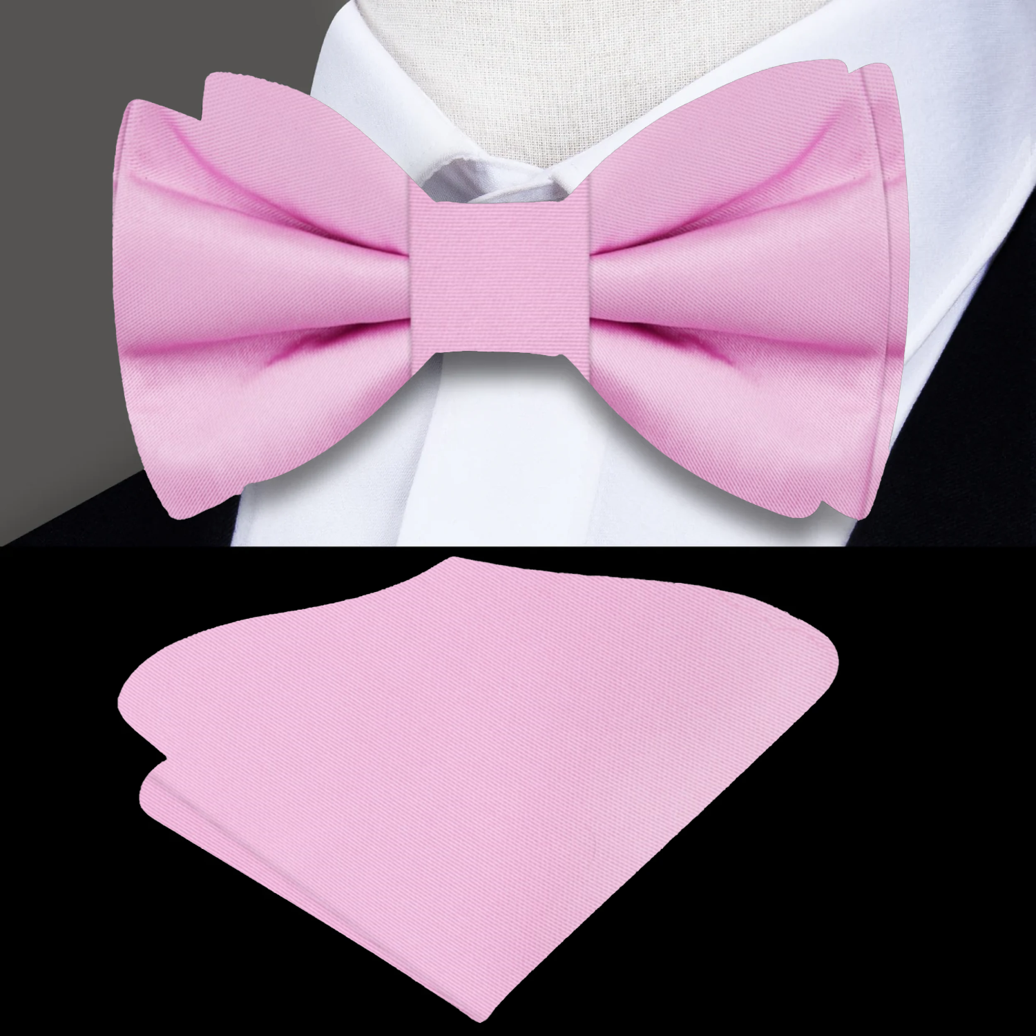 Solid Glossy Light Orchid Pink Silk Bow Tie and Pocket Square